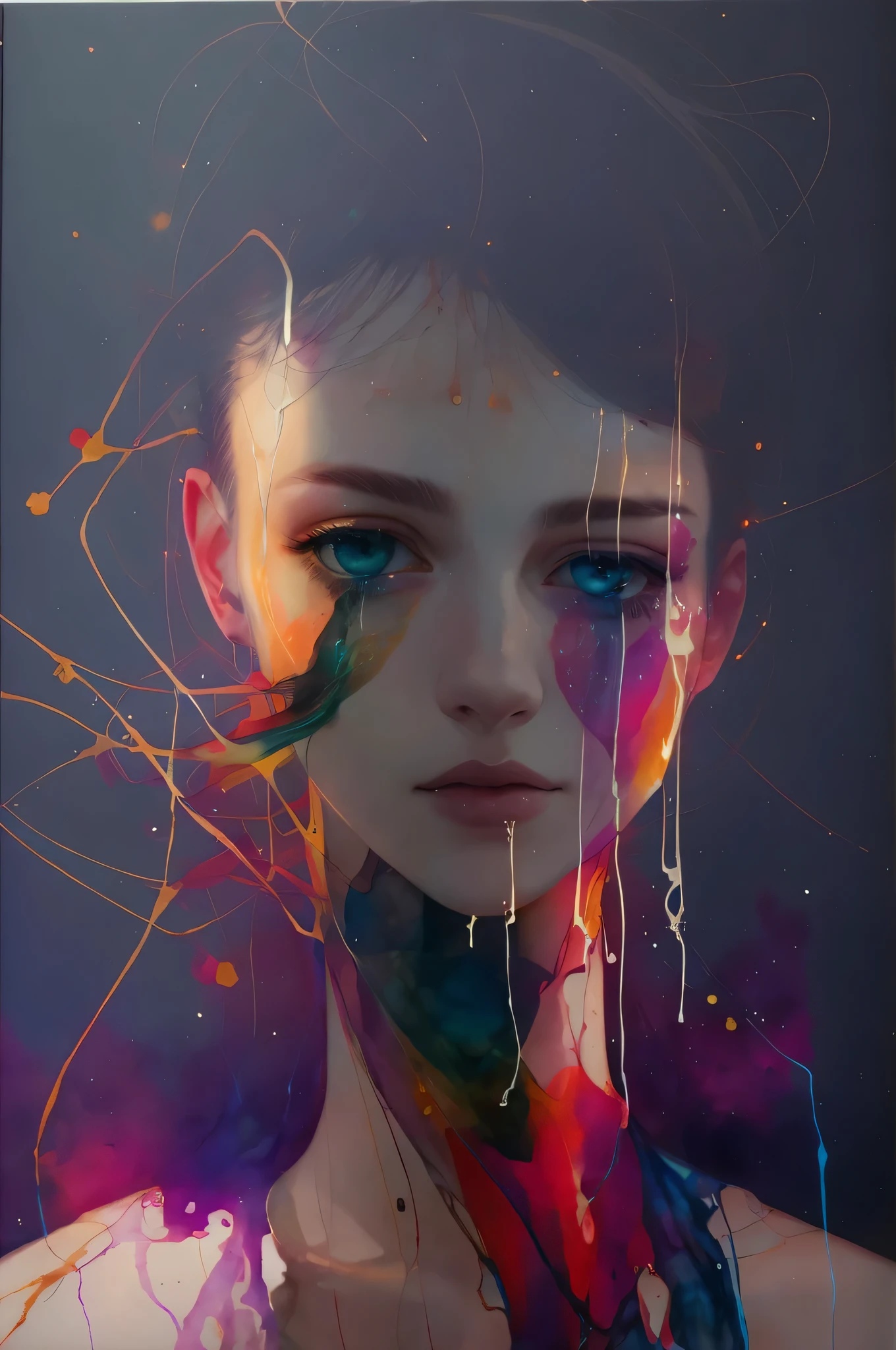 Agnes Cecile's man, luminous design, pastel colors, ink drops, autumn lights