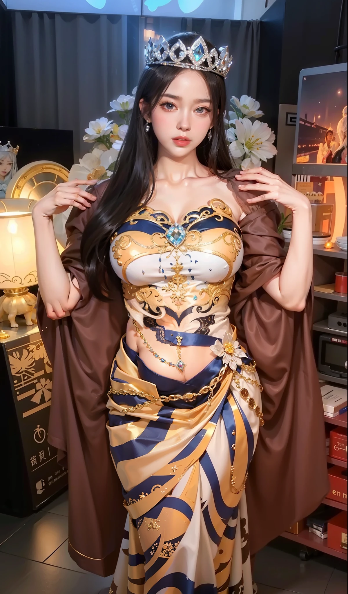 Royal sister,Delicate Frost Queen,put the crown on your head,mature body,tall figure,number,Leg length,4K,HD,Translucent lace,白皙plump figure,pretty face,Little cherry mouth,beautiful and delicious(3D royal sister),plump figure,gloss gel coat,gorgeously dressed queen,Gem Diamond Crown,