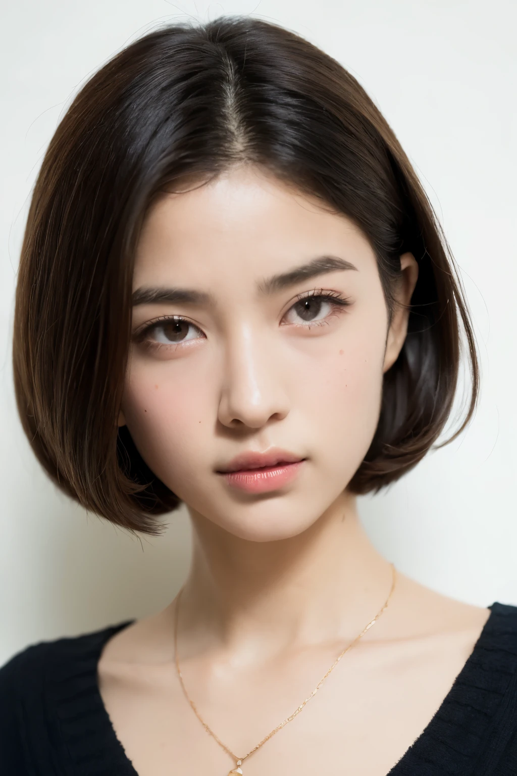 (top quality、8k、32k、Masterpiece、north african trade zone:1.2)、cute little女性、Full, large breasts、very short short hair、upper part of body、surface focus、extra large_sweater、A necklace、simple background、from above、looking at the audience、Mix 4、(8k、original photography、top quality、Masterpiece:1.2)、(realistic、Realism:1.37)、1 girl in、cute little、professional lighting、photon mapping、Physically based rendering、gradient black hair、short curly hair、A handsome girl、Superior image quality、high resolution、1080P、(clear face)、(detailed facial description)、(Detailed description of the hand)、(Masseter muscle film)、(Exquisite CG)、 extreme light and shadow、messy hair、Masterpiece、Rich details、(Exquisite facial features)、(highest image quality)、(Masterpiece)、(delicate eyes)、Looking forward to your eyes、Delicate collarbone、various postures、University Teachersg'University Teachers'Don't look at Meera、contour、white wall、Taken in front of the white door、(窓のあるwhite wallの部屋)、autumn clothes、winter clothes、シンプルA necklace,Wearing a black knitted hat