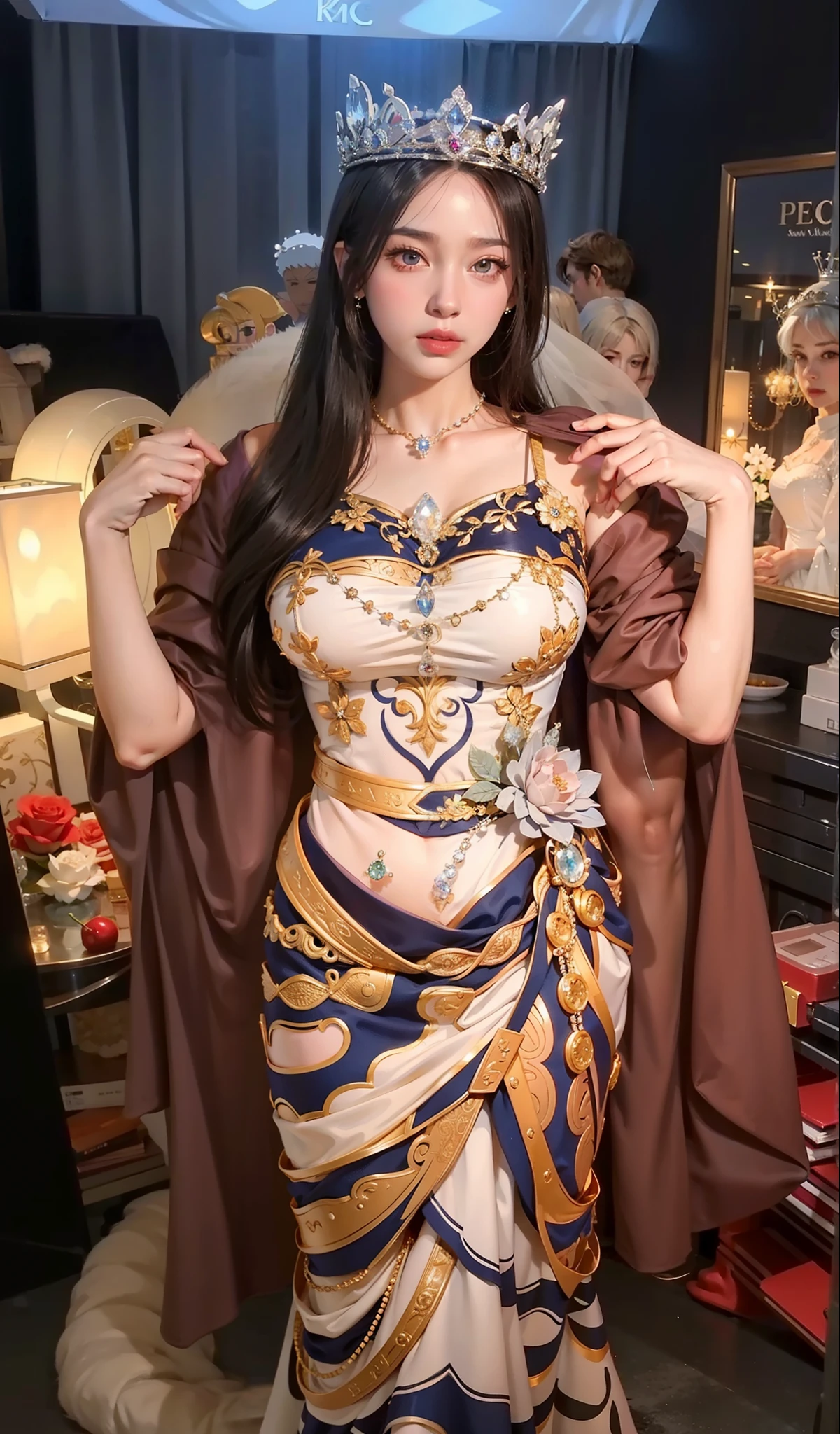 Royal sister,Delicate Frost Queen,put the crown on your head,mature body,tall figure,number,Leg length,4K,HD,Translucent lace,白皙plump figure,pretty face,Little cherry mouth,beautiful and delicious(3D royal sister),plump figure,gloss gel coat,gorgeously dressed queen,Gem Diamond Crown,