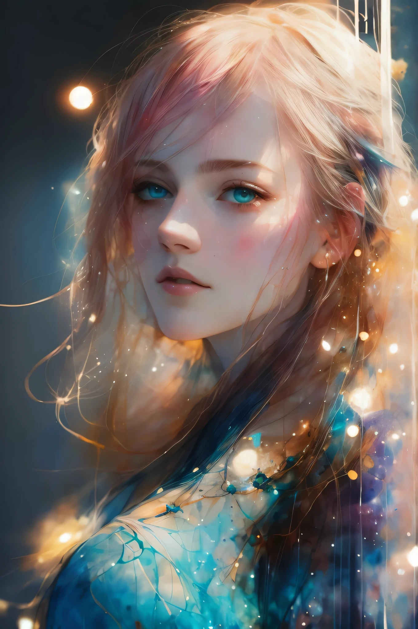 a woman by agnes cecile, luminous design, pastel colours, ink drips, moon lights