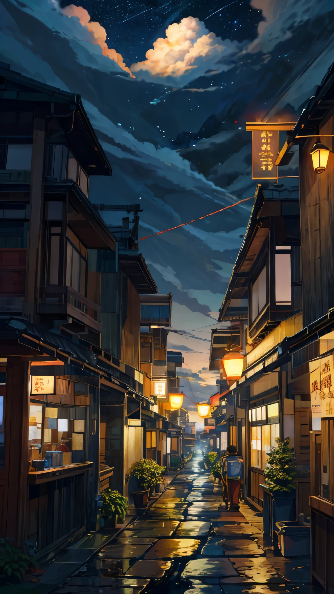 clouds,The road down the mountain,straight,Duan,pathway, starrysky,during night, Moonshine fragrance