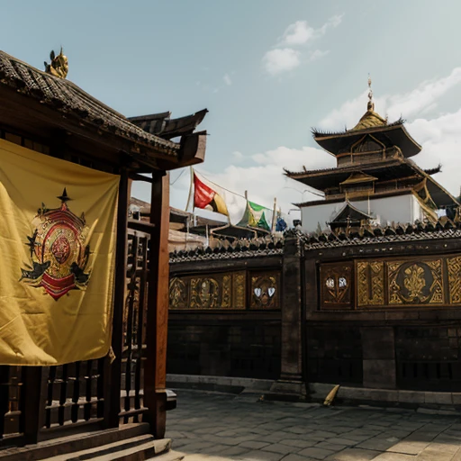 Future kingdom of yogyakarta, javanese emblem, army uniform, background of javanese palace, javanese kingdom flags, banner that says javanese kingdom