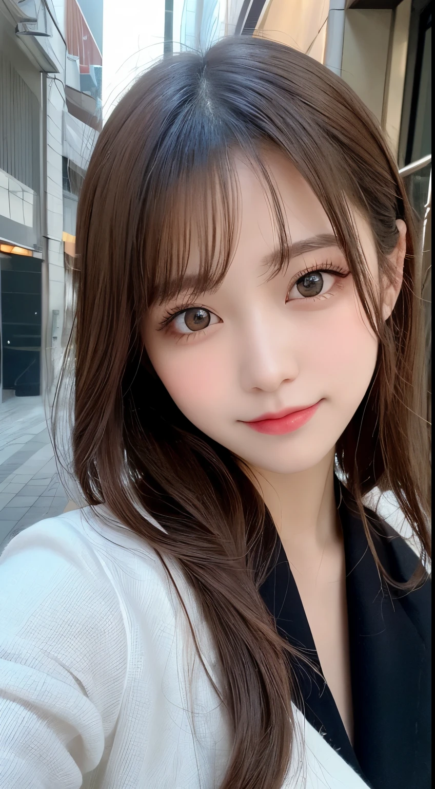 table top, highest quality, shape, Super detailed, finely, High resolution, 8k wallpaper, 完璧なダイナミックな構shape, beautiful and detailed eyes, Gorgeous and stylish black fluffy latest trend Tokyo winter clothes,ランダムなcute髪,small breasts,natural color lip, bold sexy pose,smile、20 year old girl、cute、sexy shot looking at camera,Always blur the background,perfect and beautiful face,Take only the face,beautiful and detailed face、slim face and style,Big eyes、Do gal makeup,real photos