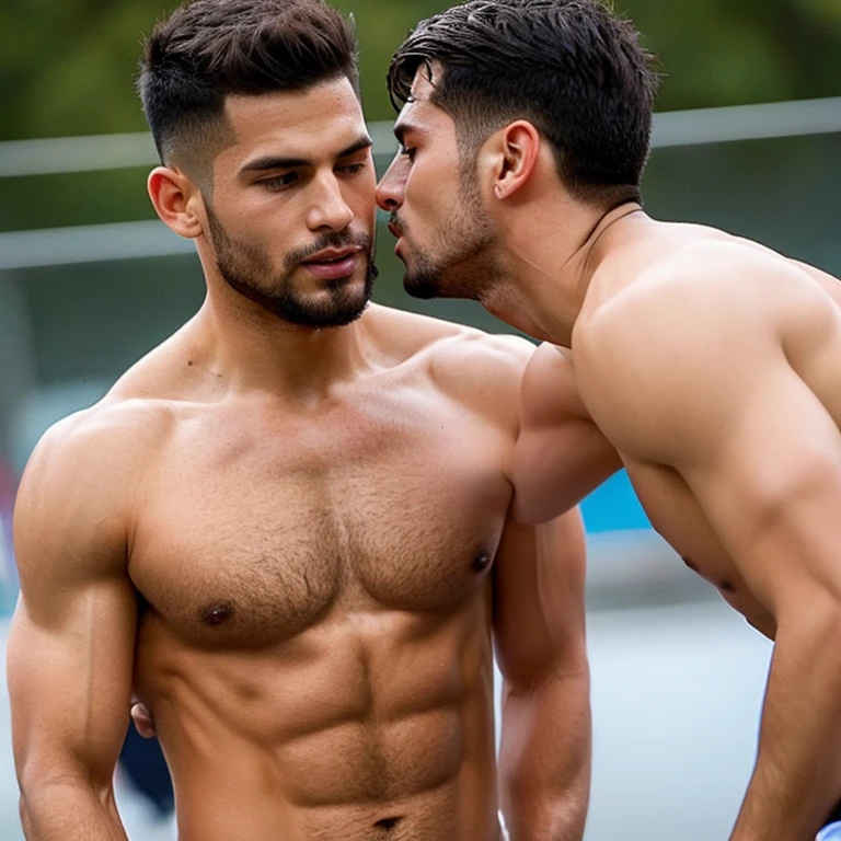 2 Capitanes musculosos de futbol americano  inconscientes y sin camisa, masturbated and kissed on the mouth by another young man smaller and thinner than them, Bulto grande, mostrando pectorales y abdominales completos,wet dreams, Great erection, besos, porno gay, fondled