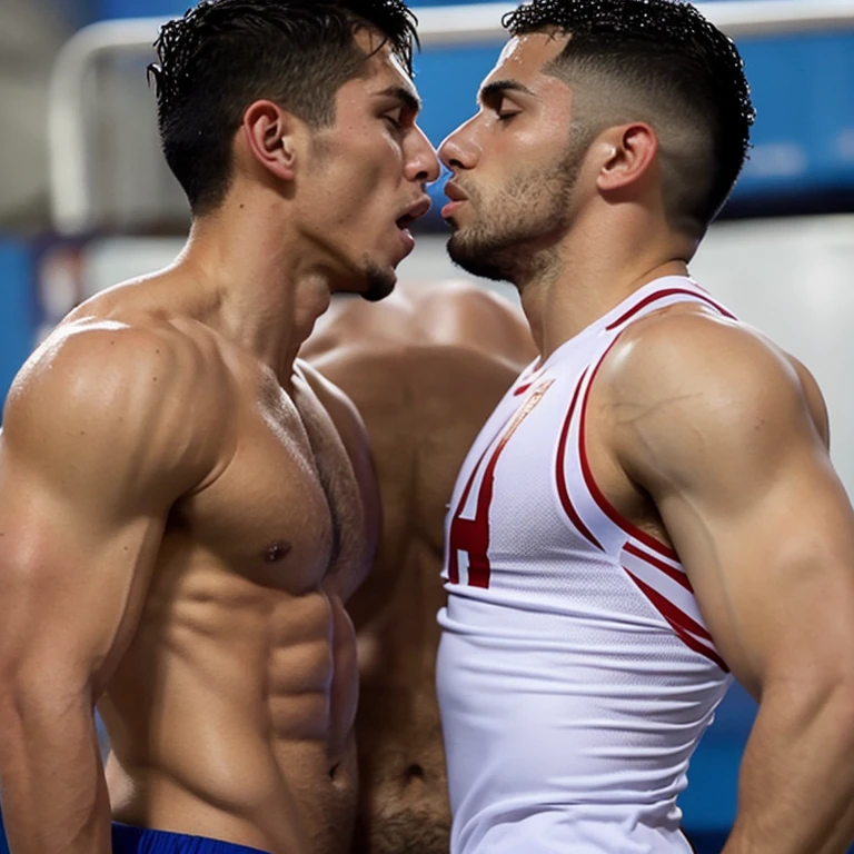 2 Capitanes musculosos de futbol americano inconscientes y sin camisa, masturbated and kissed on the mouth by another young man smaller and thinner than them, Bulto grande, mostrando pectorales y abdominales completos,wet dreams, Great erection, besos, porno gay, fondled