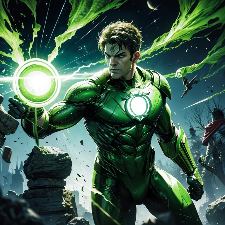 Masterpiece, Best Quality, Spartan Green Lantern:
(Top Quality, 4K), Superhero, One vigorous Green Lantern, Authentic Spartan armor, Shimmering green energy aura, Dynamic pose with lantern in hand, Ancient Greek cityscape background, Columns and temples, Olive trees and greenery, Sunlight filtering through, Realistic yet stylized, Animated comic, Ultra-fine detailed armor texture, Veins popping under Green Lantern's muscular skin, Detailed face revealing intense determination, Intricate energy patterns around the lantern, Ultra-detailed, Vibrant color palette with splashes of