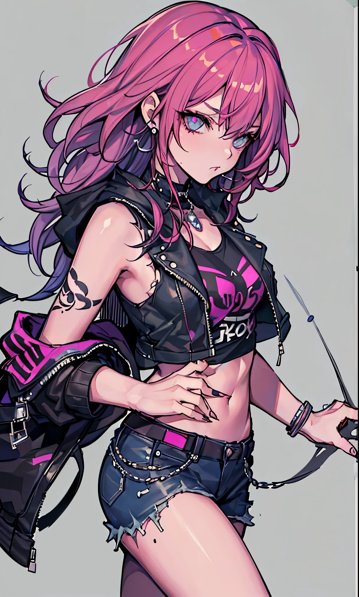 Raw photo of incredibly cute young woman, Street punk delinquent dressed in punk style, Provocative clothing. sexy, Violent, looking at the viewer, (side lock: 1.3), torn clothes, earrings, jewelry, tattoo, observatory, finely detailed background, Incredibly complex backgrounds, incredibly absurd, highest quality