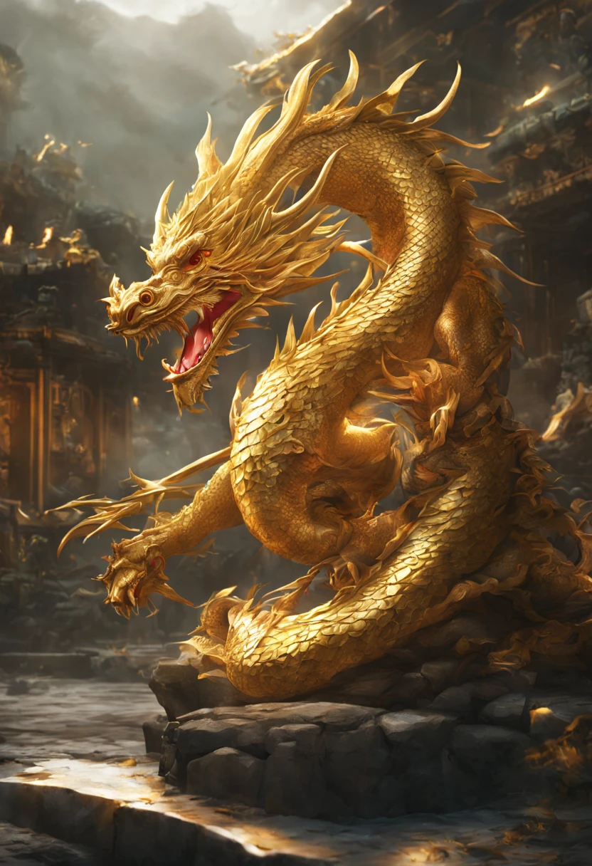 8k,golden dragon,Emitting light、god々New
