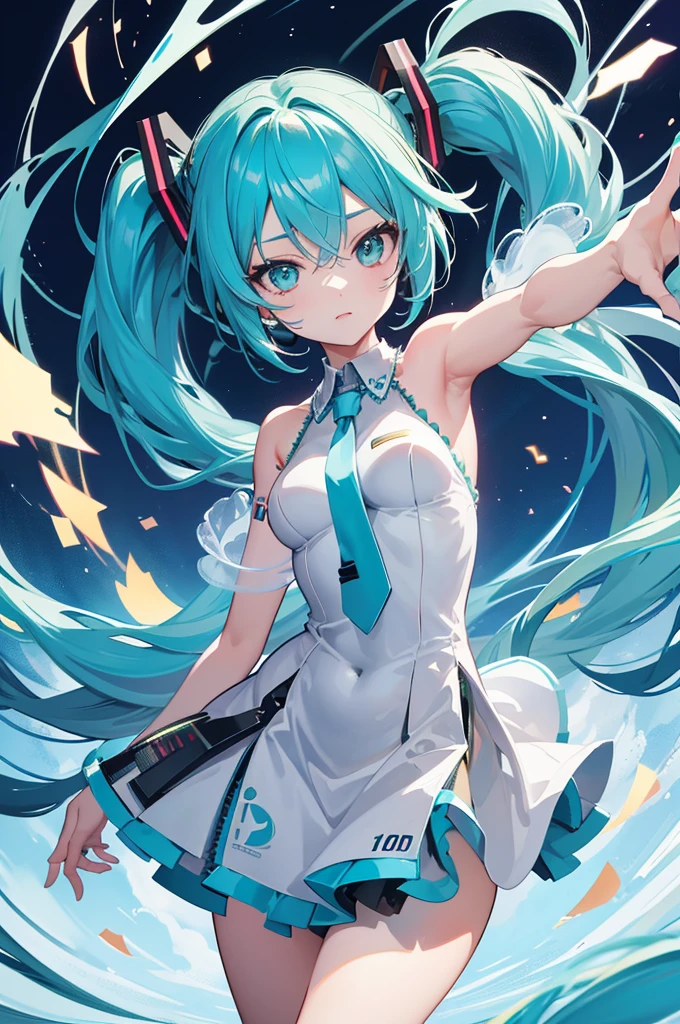 Illustration, UHD, retina, masterpiece, accurate, anatomically correct, super detail, high details, high quality, award winning, best quality, highres, good anatomy, 1080P, HD, 4K, 8k, 16k, 1girl, dynamic pose, androgynous, detailed eyes, detailed clothes, detailed hair, rendering, strands of hair, cute waifu, peniparker in a hatsune miku outfit