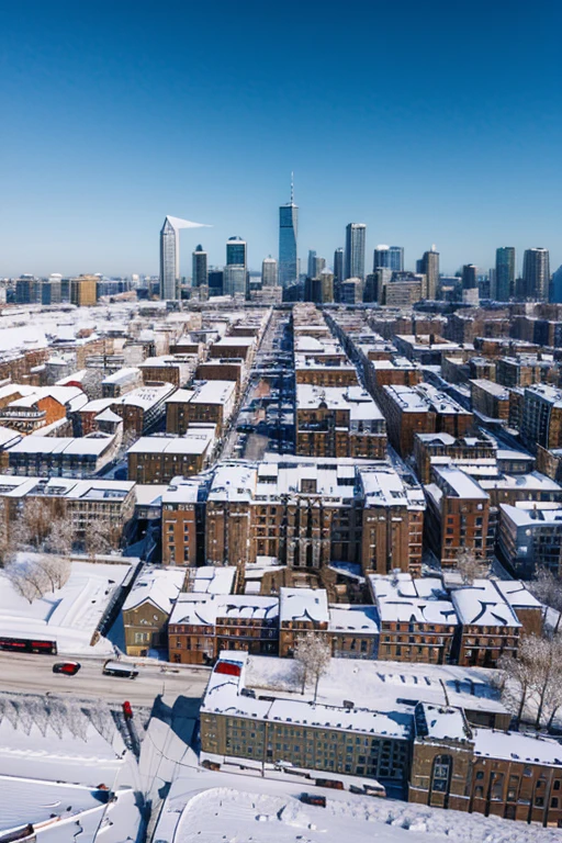 best quality, detailed, 4k, raw photo, masterpiece, (city, snowy, sunny,),