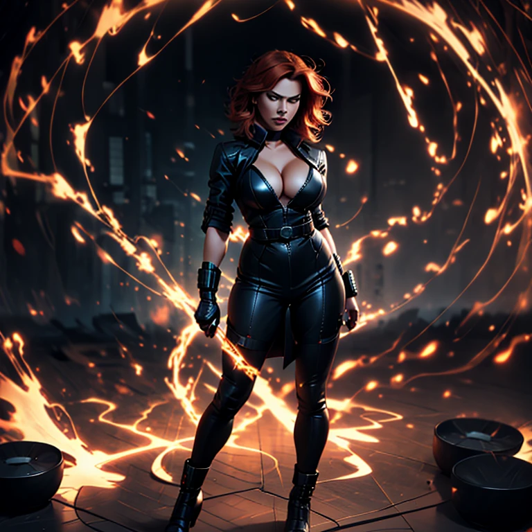 ((8k, RAW photos, top quality, masterpiece: 1.2), (realistic, photorealistic: 1.37), Natasha Romanoff, sexy, seductive, beautiful, big breasts, bared chest, (amazingly beautiful woman), Black Widow, red hair, (high angle shot: 1.2), ((Best Quality)), (Ultra-detailed), (extremely detailed CG unified 8k wallpaper), Highly detailed, High-definition raw color photos, Professional Photography, Natasha Romanoff, seductive pose, attractive, big tits, natural cleavage, shiny skin, ((full body shot: 