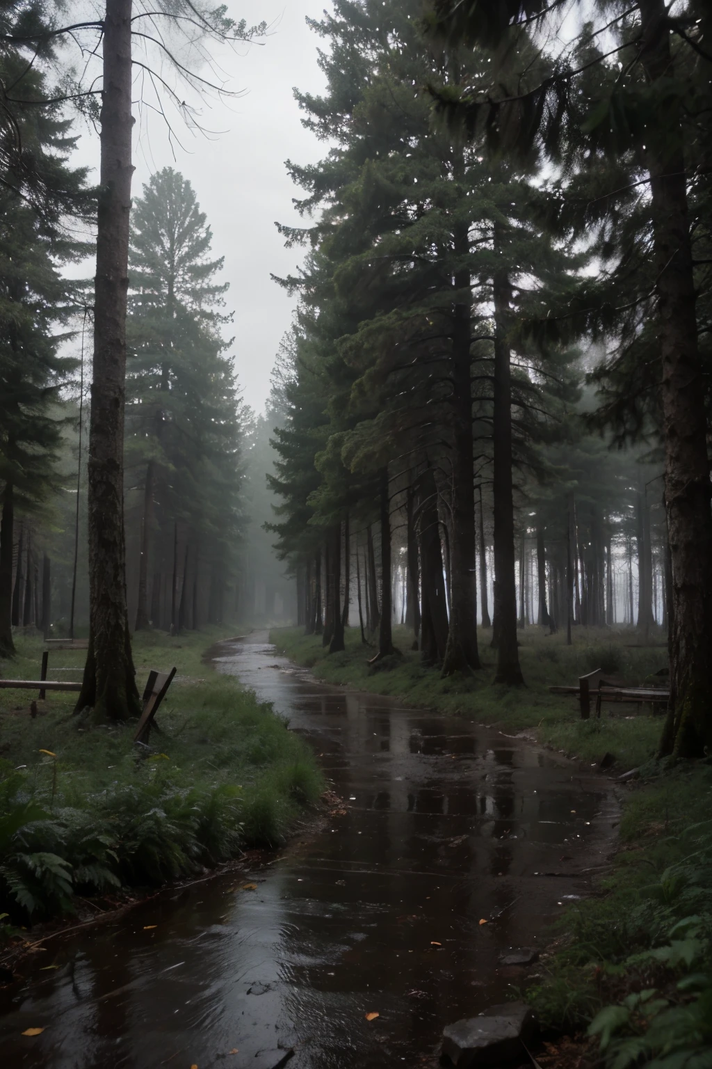 make a hd dark and rainy forest for wallpaper