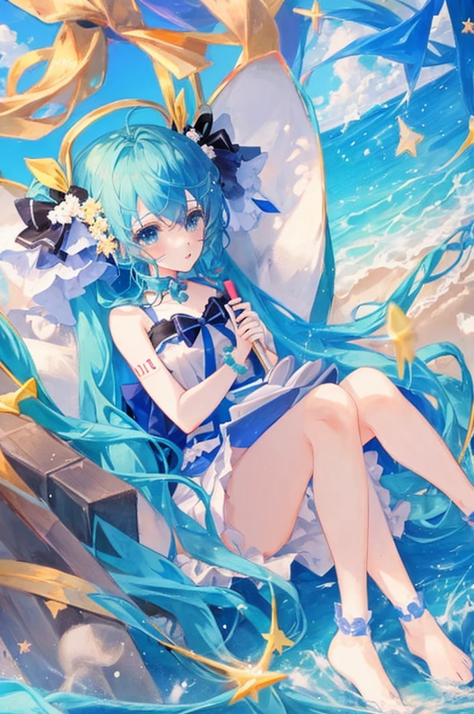 1 girl,miku, blue hair,  