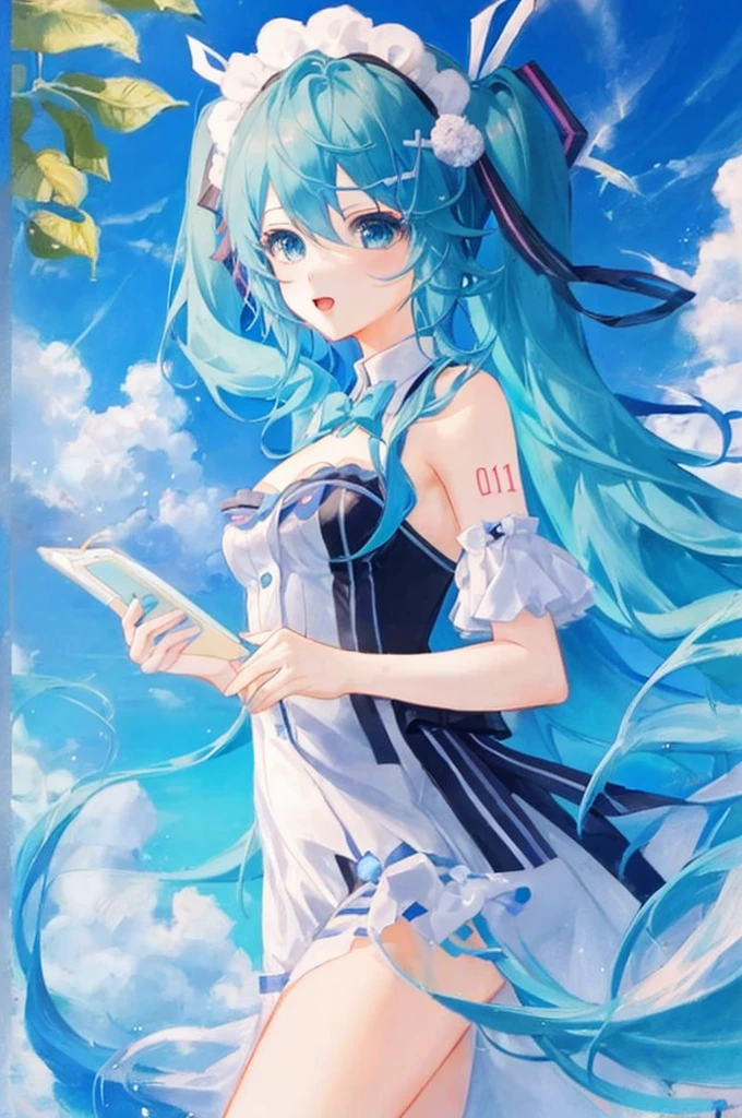 1 girl,miku, blue hair,  