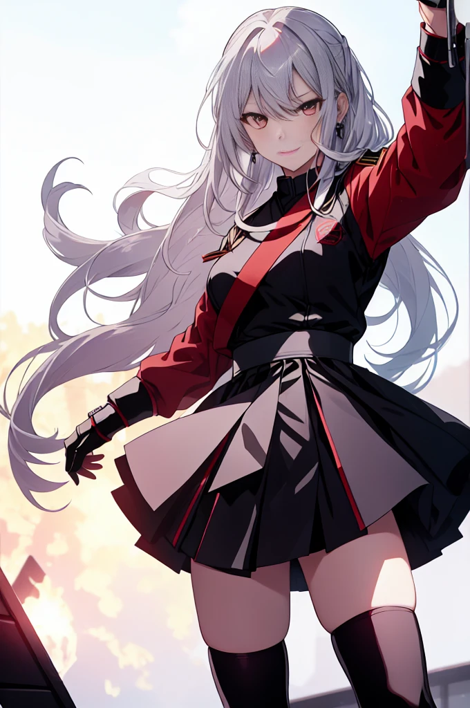 sukeban illyasviel_von_einzbern, mature_female, silver hair, holding yoyo, combat pose, full body, flowing hair, hair between the eyes, asymmetrical hair, red eyes, delicate facial features, sukeban deka clothe, looking_at_viewer, outdoors, background tokyo, ((solo girl:1,5))+++++,woman in a 80's sukeban seifuku standing on a set of strees, black , 80's japanese sukeban photo, sukeban seifuku, 80's japan, sukeban, long black skirt, red converse, full body, light skin tone female, full body, tape, arm_support, gloves, red_gloves, bridal gauntlets, blackred_footwear, fighter outfit, full body, hourglass, mature face, cheeky smile, cheeky face, wrinkles,( silver long hair, earrings, ear piercings), realistic, (fighting art, Martial arts, standing, fighting_stance, fight, fighting), extra colors, 2D, megapixel, perfectionism, accent lighting, full HD , 4K, masterpiece, empty red eyes