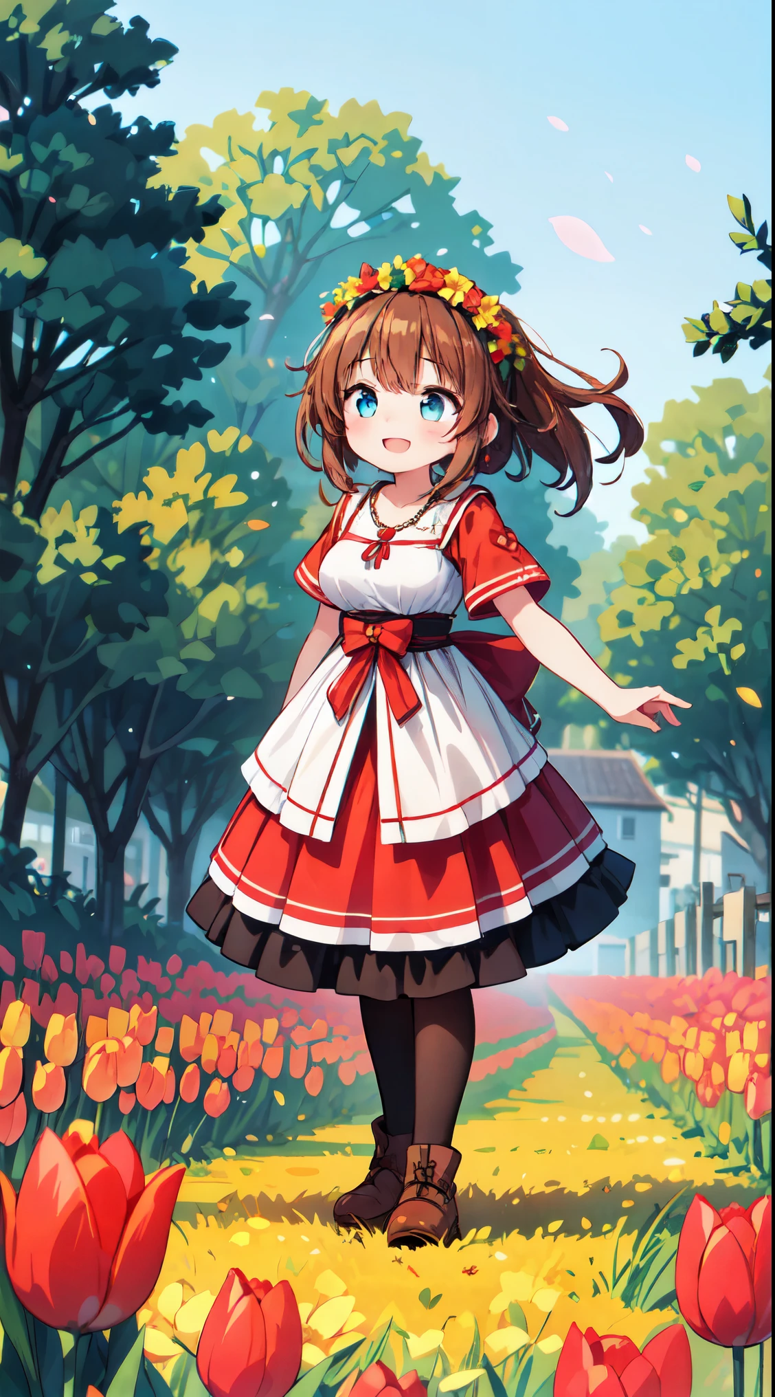 (super fine illustration:1.2),(masterpiece, 8k), (best quality, high quality:1.4), perfect anatomy, hyper detailed, ultra detailed,masterpiece background,beautiful detailed background, v8k wallpaper,perfect design,award-winning art,atmospheric,
BREAK, 1 beautiful girl, (17 years old girl),Solo,(Cute:1.5),(Chibi:0.6),(kawaii:1.5),(:0.5),BREAK,1 beautiful girl, (17 years old girl), Very detailed, colourfull, highest details, BREAK, (Huge breasts: 1. 2), Clear skin, Beautiful skin, Shy skin, 1 beautiful girl, (Brown hair:1.75), (Cat ears, Ponytail, medium-Long hair: 1. 2), (Light blue eyes, long eyelashes, Double eyelids: 1. 2),Solo,gleaming skin, Clear skin, Beautiful skin,(best quality face),(Top quality glowing eyes),(The best smile,:D:1.45), nose blush, sleepy, grin, open mouth,
BREAK, ((Netherland's folk costume)),(((Volendam's folk costume))),((clogs,klompen)), smile,
Horizon, (Netherlands), (tiara, necklace, earrings), (flower crown, flower head, side flower head, flower hair ornament:1.5),
BREAK ((Volendam,windmill,)),((tulip field)),bkuesky,sunlight,morning,
BREAK,wakame,wakame,wakame,(looking up,from front ,full body shot:1.5) ,
BREAK,(Blurry background:1.3),(absurderes, hight resolution, Super Detail Art),cel shading,Clear Color, Lonely optical effect, Beautiful pictures, Bright glow, mystic atmosphere,(Close-up of girl:1.1), Mystical light particle effect,manga influence, clean line drawings,