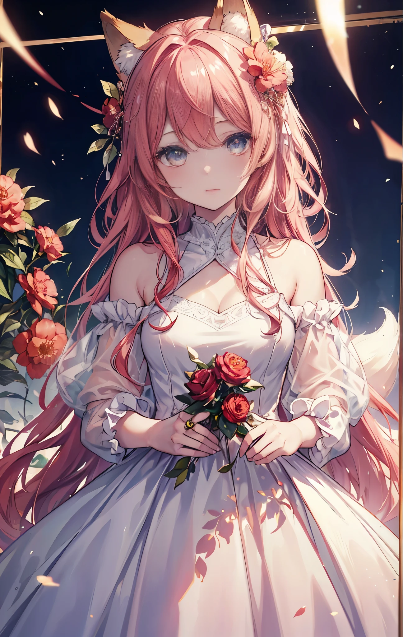 Works inspired by camellias, ((highest quality)), High resolution, 8k, Cinematic Light, High Contrast, Written boundary depth, Strong brilliance, Detailed Background, One Girl, cute, fine grain, Shining Eyes, Detailed Iris,
