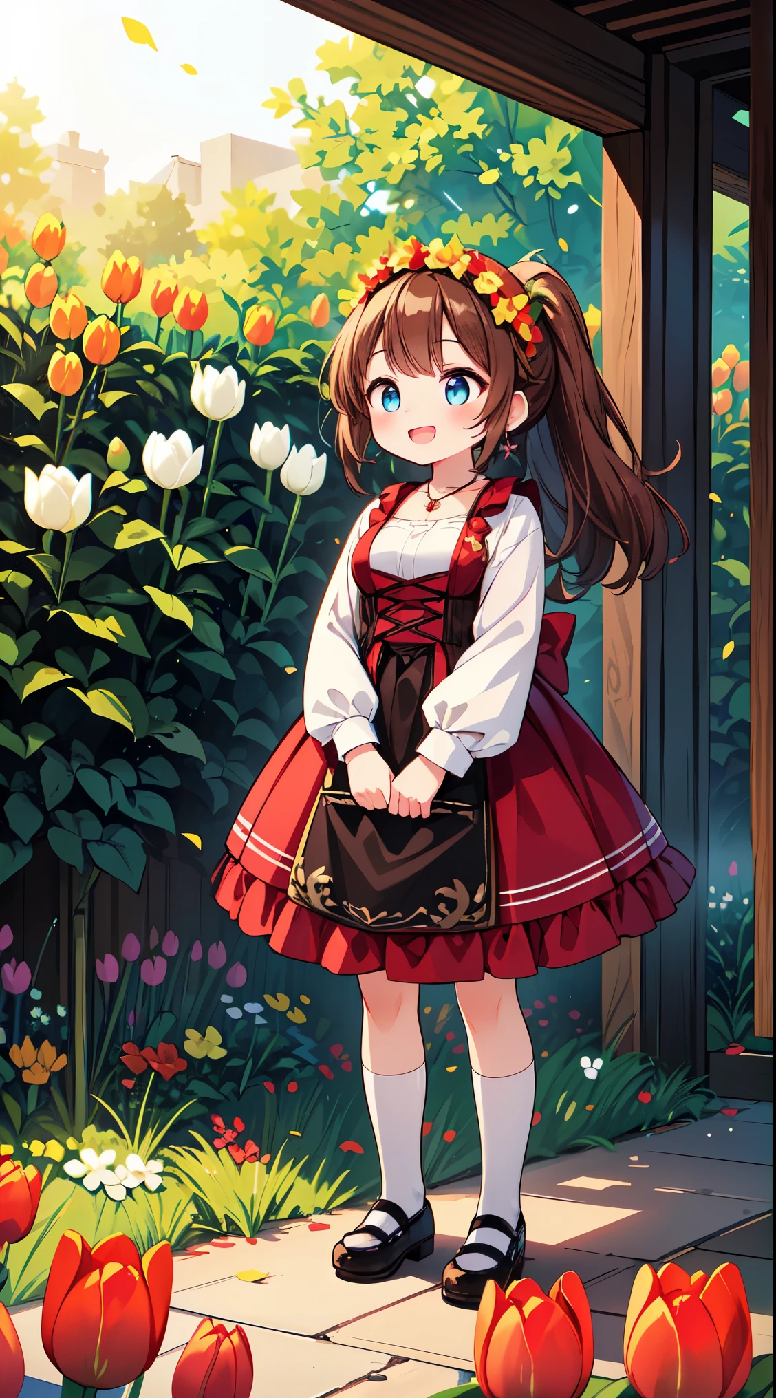 (super fine illustration:1.2),(masterpiece, 8k), (best quality, high quality:1.4), perfect anatomy, hyper detailed, ultra detailed,masterpiece background,beautiful detailed background, v8k wallpaper,perfect design,award-winning art,atmospheric,
BREAK, 1 beautiful girl, (17 years old girl),Solo,(Cute:1.5),(Chibi:0.6),(kawaii:1.5),(:0.5),BREAK,1 beautiful girl, (17 years old girl), Very detailed, colourfull, highest details, BREAK, (Huge breasts: 1. 2), Clear skin, Beautiful skin, Shy skin, 1 beautiful girl, (Brown hair:1.75), (Cat ears, Ponytail, medium-Long hair: 1. 2), (Light blue eyes, long eyelashes, Double eyelids: 1. 2),Solo,gleaming skin, Clear skin, Beautiful skin,(best quality face),(Top quality glowing eyes),(The best smile,:D:1.45), nose blush, sleepy, grin, open mouth,
BREAK, ((Netherland's folk costume)),(((Volendam's folk costume))),((clogs,klompen)), smile,
Horizon, (Netherlands), (tiara, necklace, earrings), (flower crown, flower head, side flower head, flower hair ornament:1.5),
BREAK ((Volendam,windmill,)),((tulip field)),bkuesky,sunlight,morning,
BREAK,wakame,wakame,wakame,(looking up,from front ,full body shot:1.5) ,
BREAK,(Blurry background:1.3),(absurderes, hight resolution, Super Detail Art),cel shading,Clear Color, Lonely optical effect, Beautiful pictures, Bright glow, mystic atmosphere,(Close-up of girl:1.1), Mystical light particle effect,manga influence, clean line drawings,