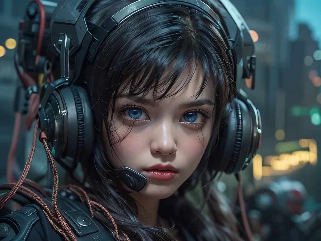 cyberpunk world war 3, cinematic composition, Fantasy digital painting by Greg Rutkowski and James Gurney, Trending at Art Station, very detailed, hyper realistic, realistic, photorealistic, dynamic lighting, very detailed, cinematic landscape, Studio Landscape, studio lighting, 1 Young pretty girl, ((idol face:1.2)), (symmetrical eyes:1.35), (beautiful and fine eyes:1.65), medium curly black hair, combat uniform,