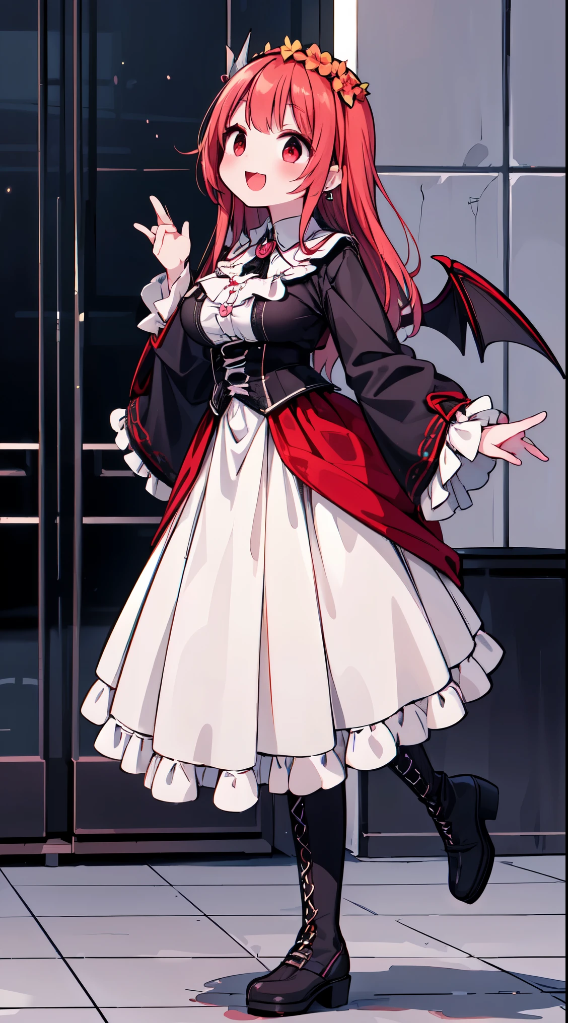 (super fine illustration:1.2),(masterpiece, 8k), (best quality, high quality:1.4), perfect anatomy, hyper detailed, ultra detailed,masterpiece background,beautiful detailed background, v8k wallpaper,perfect design,award-winning art,atmospheric,
BREAK, 1 beautiful girl, (Beauty:1.5),(Chibi:0.5),(kawaii:2.0),(Cool:2.0),( girl),(Solo:1.65),BREAK, (huge-breasted:1.35), Clear skin, Beautiful skin, Shy, 1 beautiful woman,Demons,Colossal tits(Hair Bow, Red hair, Long hair, flipped hair, hair messy,Wings of an angel on the back, Demon King's horn on the head:1.2), (Red Eyes, long eyelashes, Double eyelids: 1.2), Shiny skin,de pele branca,dial,(best quality face),(Top quality glowing eyes),(Doya face,brave face:1.45),(The best smile,:D:1.45), BREAK, (steampunk-inspired motif:1.33), smoky lace, brown corset, (closed collar long-sleeved blouse:1.2) heavy coat with black frills, a volumey pannier under a (long skirt:1.3), lace ruffle socks, top hat, goggles, lace-up boots, leather glove,
BREAK, ((Netherland's folk costume)),(((Volendam's folk costume))),((clogs,klompen)), smile,
Horizon, (Netherlands), (tiara, necklace, earrings), (flower crown, flower head, side flower head, flower hair ornament:1.5),
BREAK ((Volendam,windmill,)),((tulip field)),bkuesky,sunlight,morning,
BREAK,wakame,wakame,wakame,(looking up,from front ,full body shot:1.5) ,
BREAK,(Blurry background:1.3),(absurderes, hight resolution, Super Detail Art),cel shading,Clear Color, Lonely optical effect, Beautiful pictures, Bright glow, mystic atmosphere,(Close-up of girl:1.1), Mystical light particle effect,manga influence, clean line drawings,