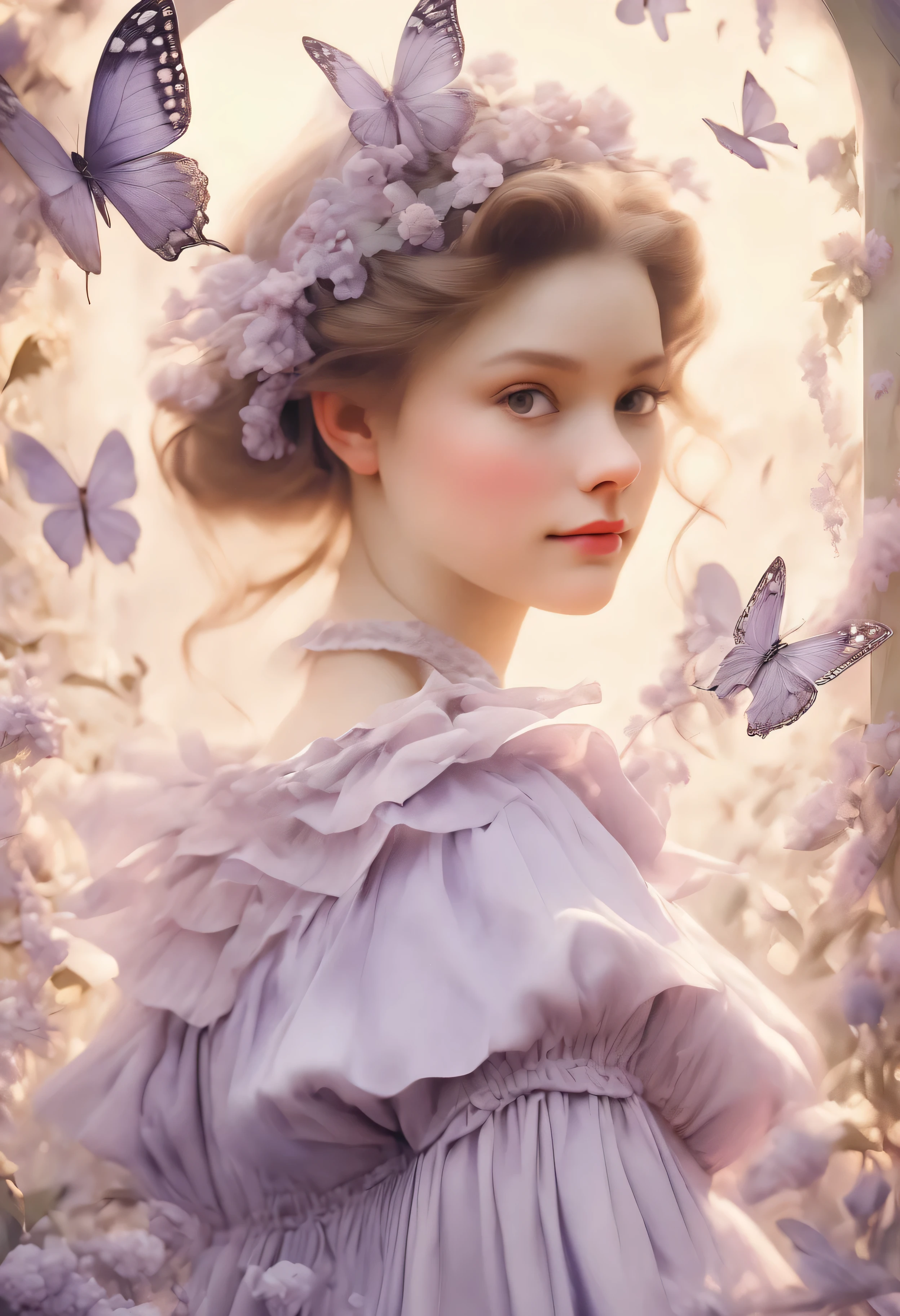 ((best quality)) , ((Meisterwerk)) , (detailliert) ，(Tarotkartenillustration:1.3),****ta, Bekleidung, beautiful digital artwork, ethereal magical atmosphere, (Scandinavian beauty:1.3), Lavender tones, Quantenwellenverfolgung, ultra high resolution, HD resolution butterflies, Ranken