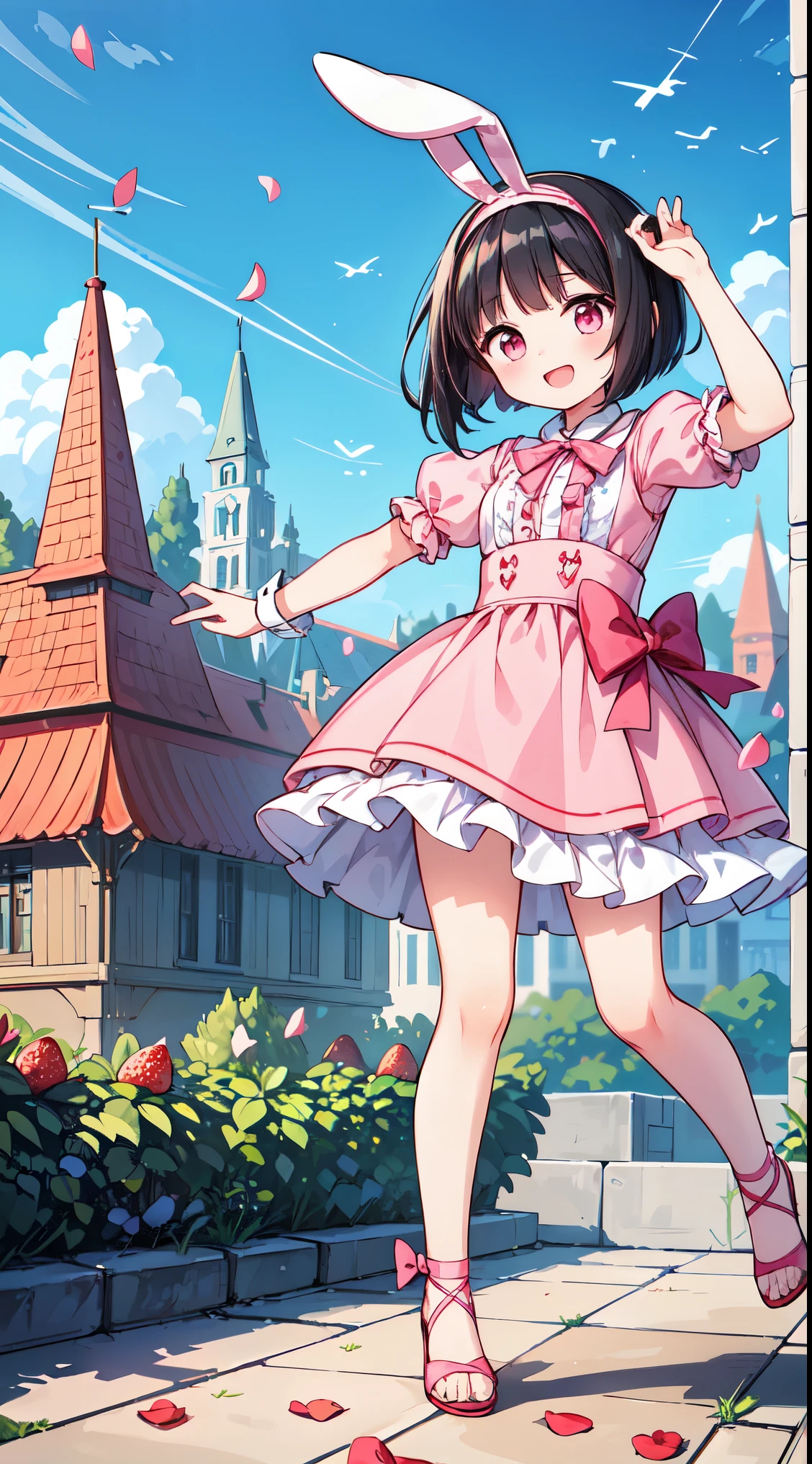 (super fine illustration:1.2),(masterpiece, 8k), (best quality, high quality:1.4), perfect anatomy, hyper detailed, ultra detailed,masterpiece background,beautiful detailed background, v8k wallpaper,perfect design,award-winning art,atmospheric,


BREAK, 1 beautiful horny girl,alone,(cute type:1.5),(Chibi:0.8),(cute type:1.5),(change:0.5),(horny girl, cute, full of energy, change face,slightly swollen chest),(black hair, messy short bob, story me, pink eyes:1.55 ),(full of energy, goofy smile, bad face:1.2),(white bunny ears headband:1.2), 


BREAK

red_rose,rose,flower,red_flower,strawberry,1girl,pink_rose,fruit,castle,tree,long_hair,apple,cloud,sky,solo,bush,dress,pink_dress,pink_flower,cake,garden,day,food,outdoors,frills,building,hat,fountain,house,potted_plant,bouquet,pink_footwear,bridge,petticoat,plant,hat_flower,rose_petals,cloudy_sky,bow,blue_sky,shoes,grass,petals,tower,city,mountain,looking_at_viewer,aqua_eyes,bird,strawberry_shortcake,puffy_sleeves,table,frilled_dress,lamppost,


BREAK,wakame,wakame,wakame,(dynamic pose,from front:1.5) ,

BREAK,(Blurry background:1.3),(absurderes, hight resolution, Super Detail Art),cel shading,Clear Color, Lonely optical effect, Beautiful pictures, Bright glow, mystic atmosphere,(Close-up of girl:1.1), Mystical light particle effect,manga influence, clean line drawings, 
 