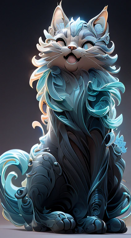 in the shape of a cat,Bling background,Dreamy colors,Transparent statue,florals,Big eyes,red colour,Colorful colors,Open-mouthed,laughingly,tmasterpiece,(best qualtiy:1.3), full bodyesbian,Ling_Long