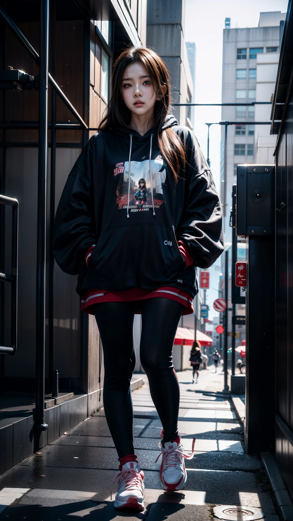 anime girl walking down a street in a city with buildings, cyberpunk anime girl in hoodie, anime art wallpaper 8 k, urban girl fanart, anime style 4 k, artwork in the style of guweiz, 4k anime wallpaper, modern anime style, anime style. 8k, cyberpunk anime girl, anime wallpaper 4 k, anime wallpaper 4k