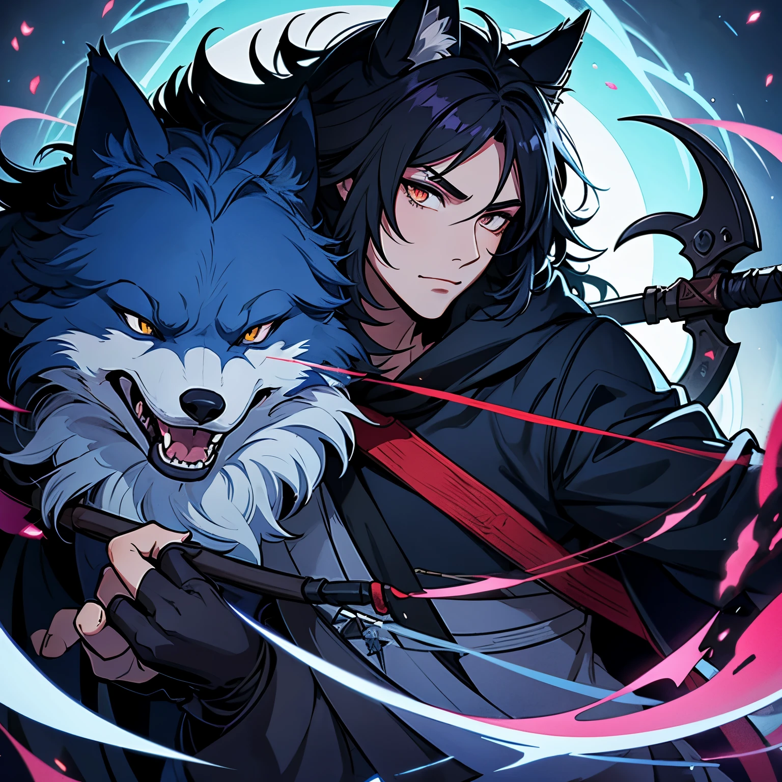 My name is SnorQi im  and I am an attacker, my weapon is a scythe, I wear a mask wolf bones and I wear Wolf robe, my hand is bandaged.
