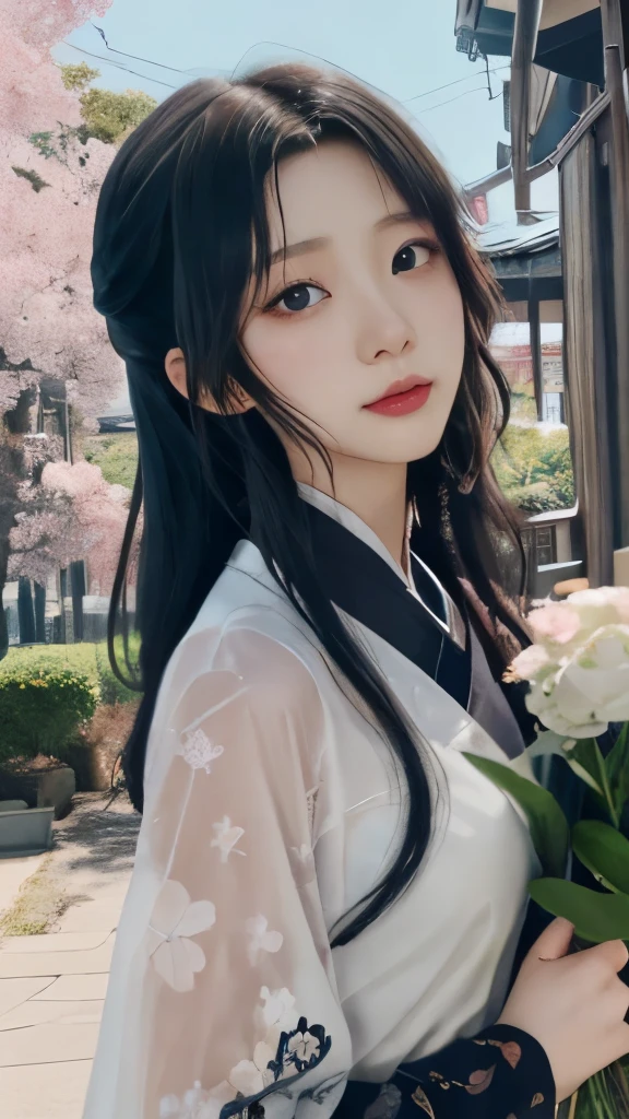 anime girl with flowers in her hands and a butterfly in her hand, guweiz, artwork in the style of guweiz, ethereal anime, dreamy psychedelic anime, hanayamata, soft anime illustration, anime visual of a young woman, anime visual of a cute girl, beautiful anime artwork, digital anime illustration, anime illustration, guweiz masterpiece,黑色长头发,蝴蝶香奈惠Kochou Kanae,黑色长头发,黑色长头发,黑色长头发,