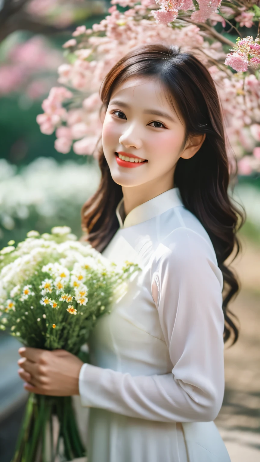 aodai, smile, photographed on a Nikon Z7 II Mirrorless Camera,120mm F/4 wide-angle
a woman in a pink dress  with flowers in it and a (basket of flowers), Ding Yunpeng, phuoc quan, a stock photo, art photography
a woman in a white dress holding a bouquet of flowers, Byeon Sang-byeok, portrait photography, a stock photo, art photography
1girl, aodai, photo art, (flowers:1.2), tree, a stunning photo with beautiful saturation, ultra high res,(realistic:1.4)),deep shadow,(best quality, masterpiece), pale skin, dimly lit, shade, flustered, blush, highly detailed, skinny, BREAK depth of field, film grain, wrinkled skin, looking at viewer, knee, warm smile, beautiful hands, beautiful fingers