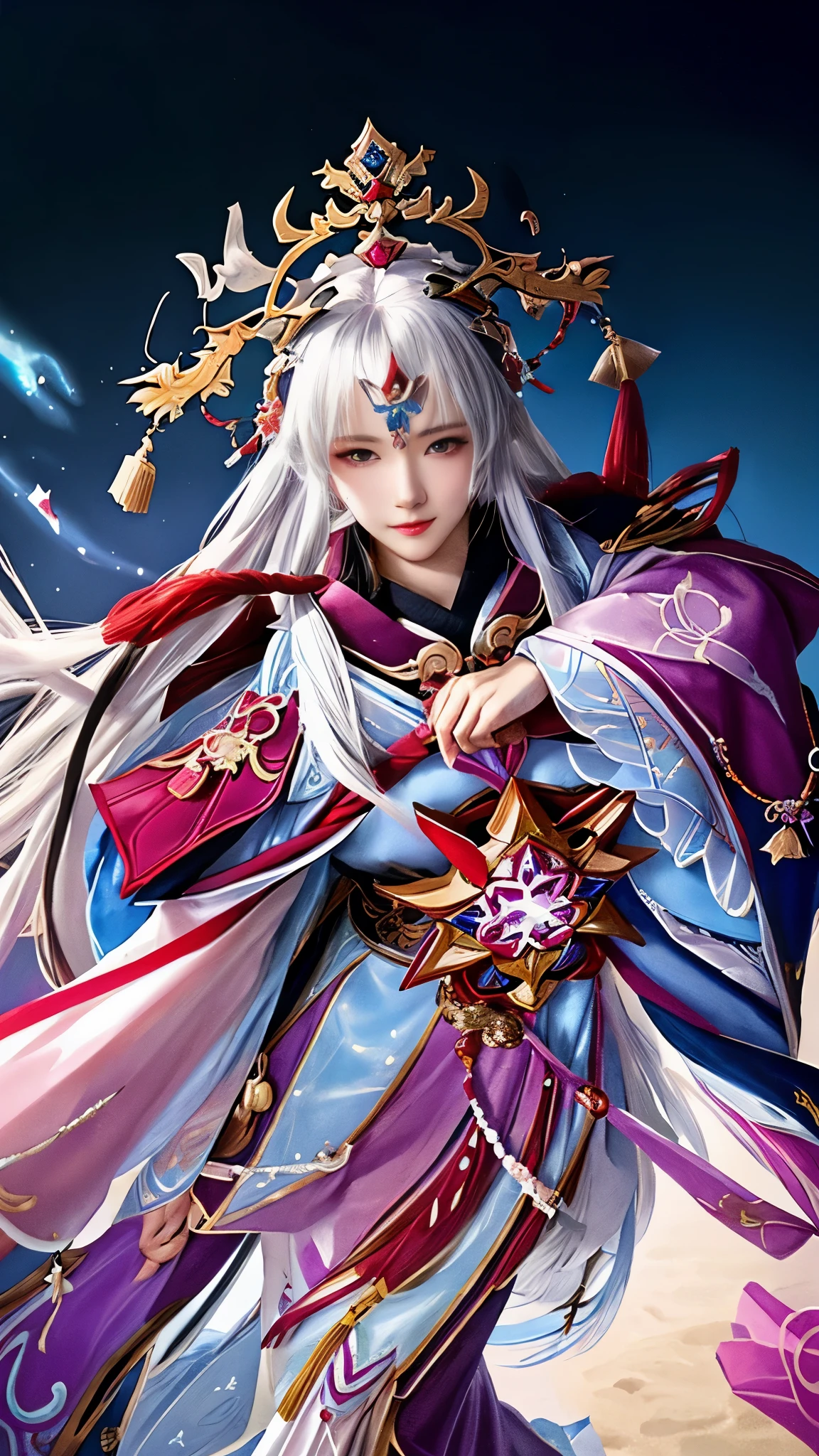a close up of a woman in a costume , onmyoji detailed art, onmyoji portrait, white haired deity, onmyoji, heise jinyao, beautiful celestial mage, portrait knights of zodiac girl, astri lohne, portrait of a female mage, ne zha from smite, inspired by Ju Lian, inspired by Lan Ying