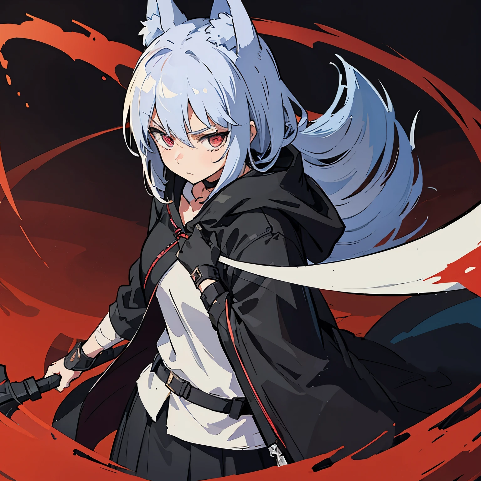 Anime character with white hair and black cape holding a sword - SeaArt AI