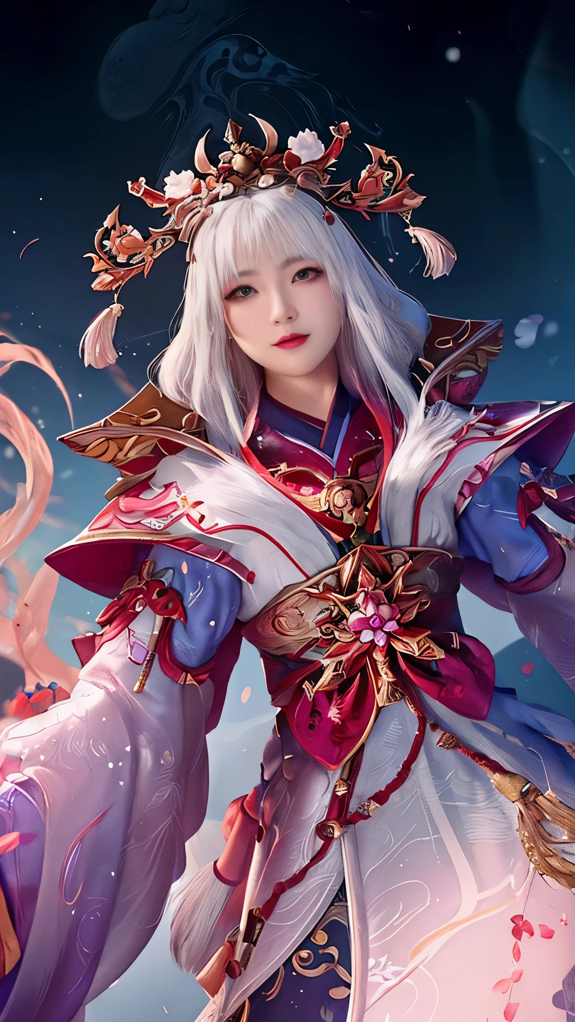 a close up of a woman in a costume , onmyoji detailed art, onmyoji portrait, white haired deity, onmyoji, heise jinyao, beautiful celestial mage, portrait knights of zodiac girl, astri lohne, portrait of a female mage, ne zha from smite, inspired by Ju Lian, inspired by Lan Ying