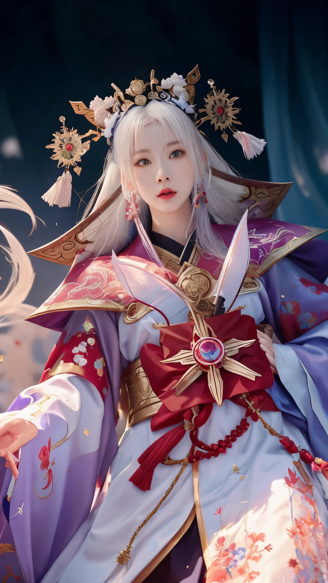 a close up of a woman in a costume , onmyoji detailed art, onmyoji portrait, white haired deity, onmyoji, heise jinyao, beautiful celestial mage, portrait knights of zodiac girl, astri lohne, portrait of a female mage, ne zha from smite, inspired by Ju Lian, inspired by Lan Ying