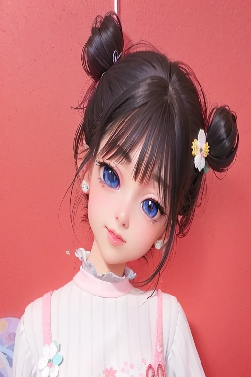 there is a girl with a pink dress and a pink bow, anime styled 3d, , render of a cute 3d anime girl, kawaii realistic portrait, pink twintail hair and cyan eyes, close up character, guweiz, artwork in the style of guweiz, realistic anime 3 d style, cute character, anime style. 8k