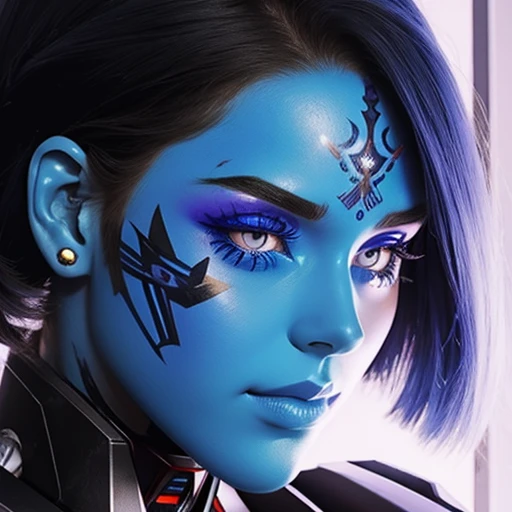 mecha-girl,blue face makeup 