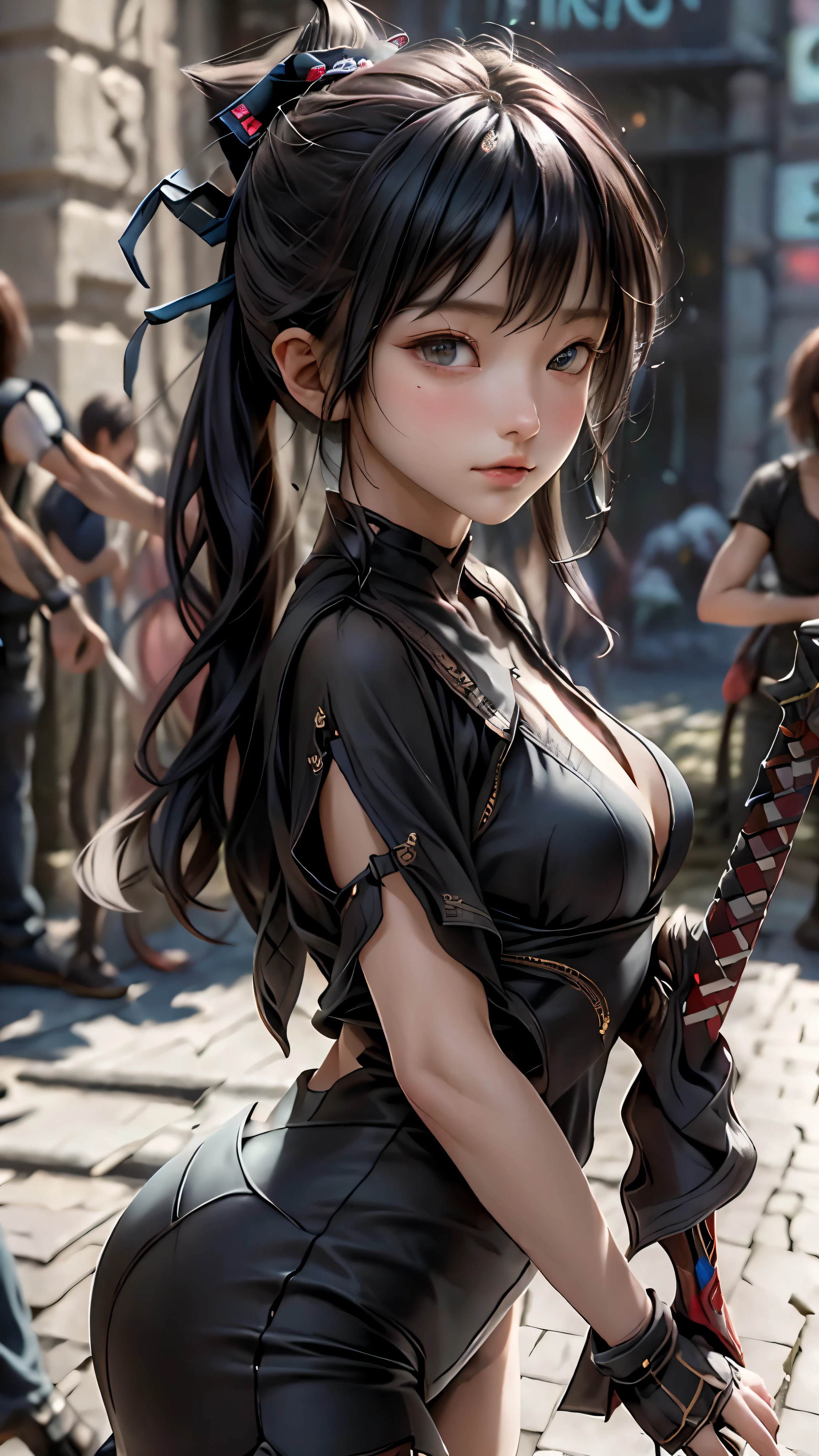 ((highest quality)), ((masterpiece)), (be familiar with:1.4), 。.。.。.3D, beautiful cyberpunk woman image,nffsw(high dynamic range),ray tracing,NVIDIA RTX,super resolution,unreal 5,scattered below the surface,PBR texturing,Post-processing,anisotropic filtering,written boundary depth,maximum clarity and sharpness,multilayer texture,Albedo and specular maps,surface shading,Accurate simulation of light-matter interactions,perfect proportions,octane rendering,two-tone lighting,wide aperture,Low ISO、White balance、Rule of thirds、8,000 students、((Holding a sword in your hand))
