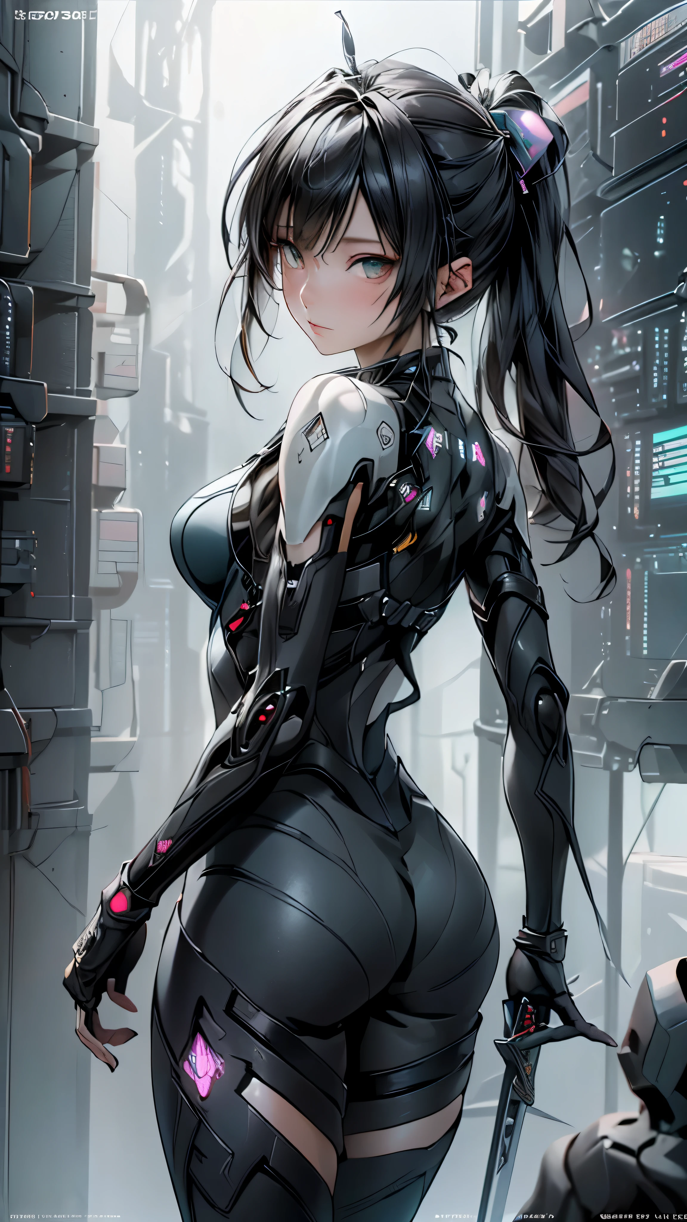 ((highest quality)), ((masterpiece)), (be familiar with:1.4), 。.。.。.3D, beautiful cyberpunk woman image,nffsw(high dynamic range),ray tracing,NVIDIA RTX,super resolution,unreal 5,scattered below the surface,PBR texturing,Post-processing,anisotropic filtering,written boundary depth,maximum clarity and sharpness,multilayer texture,Albedo and specular maps,surface shading,Accurate simulation of light-matter interactions,perfect proportions,octane rendering,two-tone lighting,wide aperture,Low ISO、White balance、Rule of thirds、8,000 students、((Holding a sword in your hand))(((look back)))
