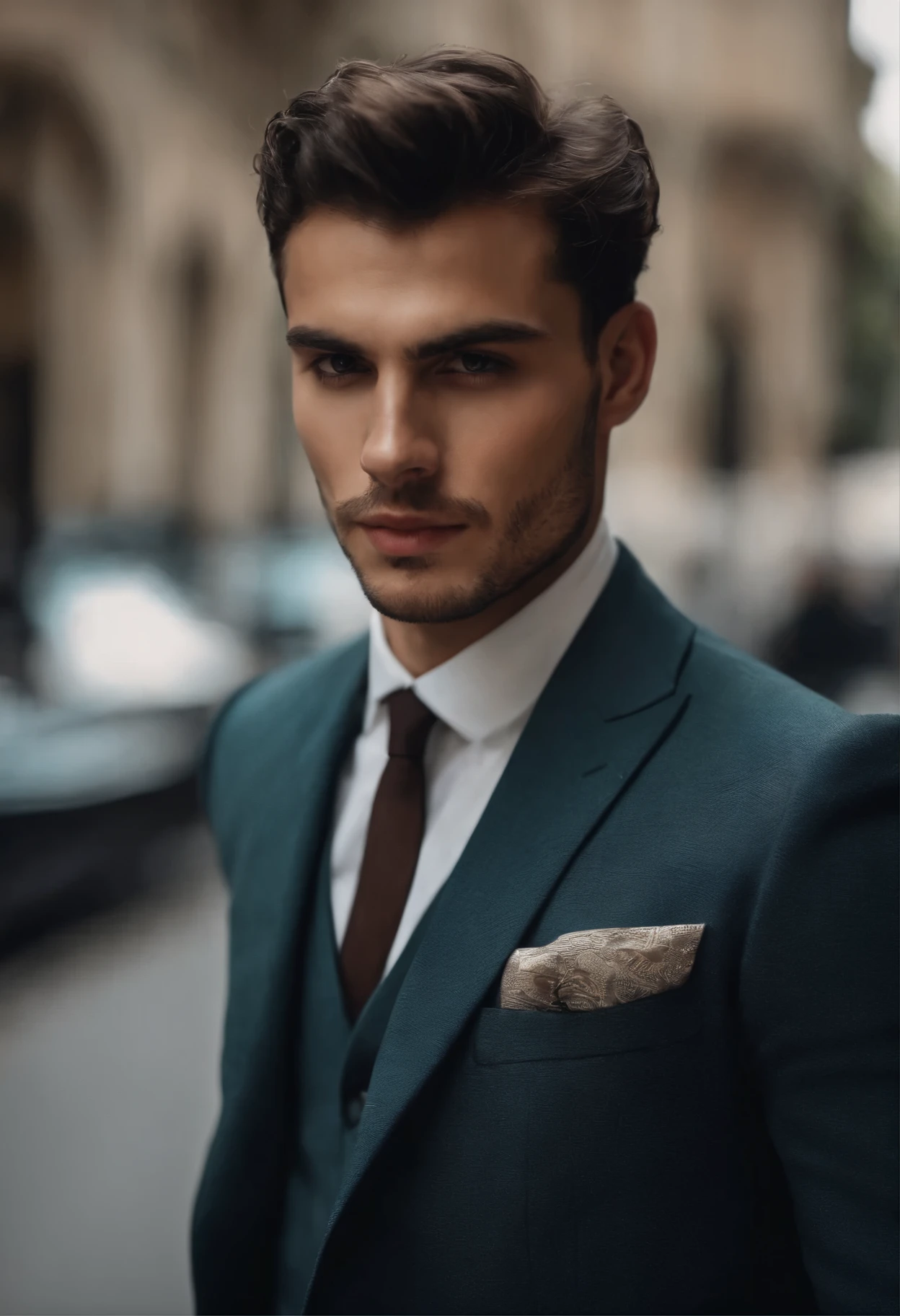 Balkan young man short slightly thick with suit