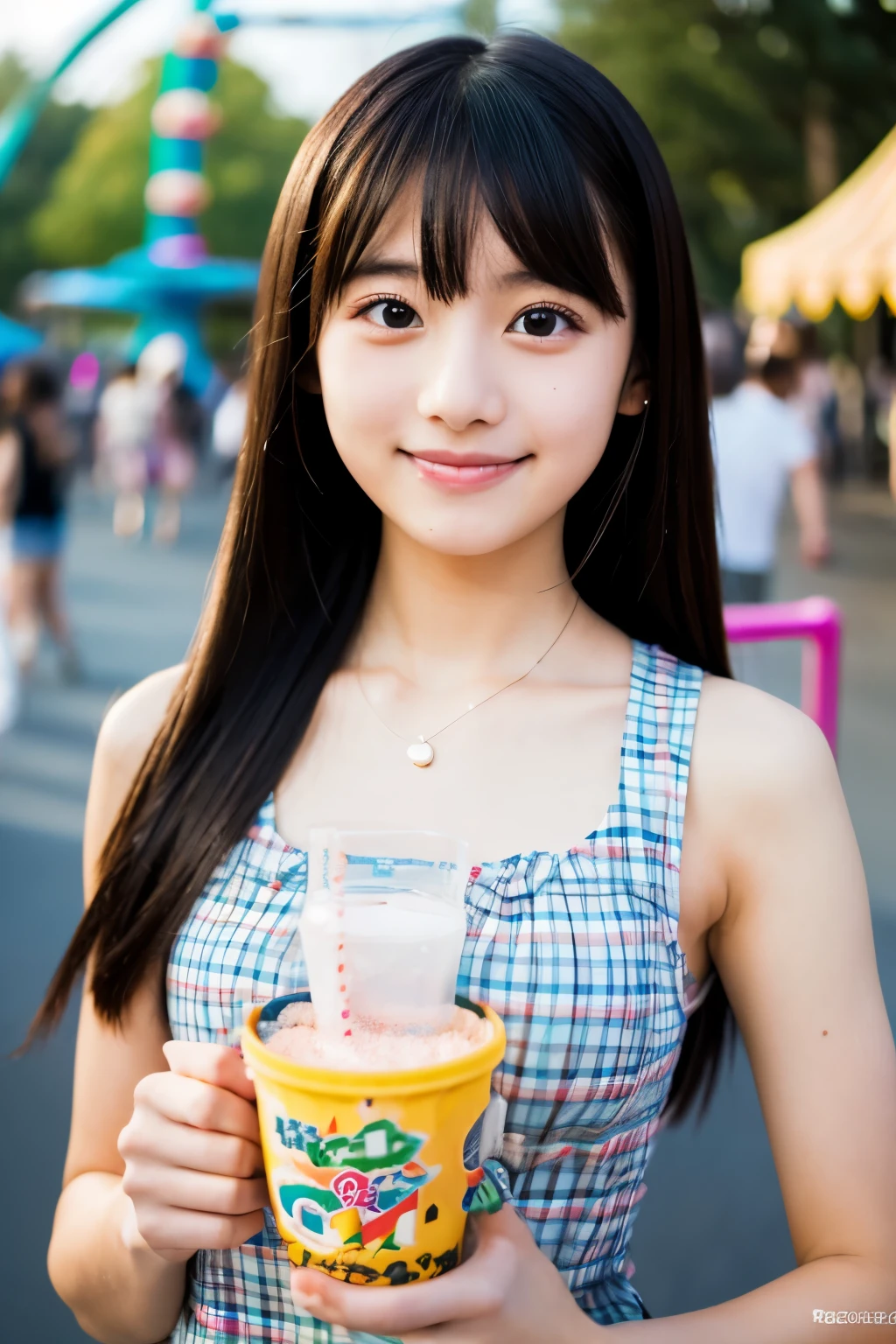 black dress,  japanese cute girl, Being in an amusement park,
