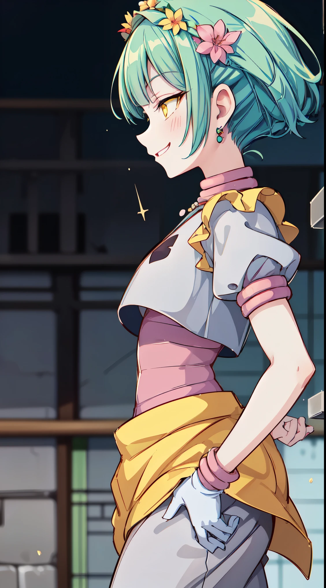 (super fine illustration:1.2),(masterpiece, 8k), (best quality, high quality:1.4), perfect anatomy, hyper detailed, ultra detailed,masterpiece background,beautiful detailed background, v8k wallpaper,perfect design,award-winning art,atmospheric,
BREAK, 1 beautiful girl, (17 year old girl),alone,(cute:1.5),(Little:0.6),(cute:1.5),(change:0.5),break, :d, (twin tails, green hair, horn, long hair:1.35), (yellow eyes, double, slanted eyes:1.45), blush, double teeth, ((D cup breasts))), heart, sight, maid, /maid dragon/, dragon tail, (long eyelashes, double eyelids, thin eyebrows:1.2), alone, glowing skin, beautiful skin, beautiful skin, (highest quality face), (highest quality slanted eyes), maid outfit, gloves, open your mouth, short sleeve, smile, white gloves,(The best smile,smug face:1.45),
BREAK, ((Netherland's folk costume)),(((Volendam's folk costume))),((clogs,klompen)), smile,
Horizon, (Netherlands), (tiara, necklace, earrings), (flower crown, flower head, side flower head, flower hair ornament:1.5),
BREAK ((Volendam,windmill,)),((tulip field)),bkuesky,sunlight,morning,(nipple:0.8),
BREAK,wakame,wakame,wakame,(cowboy shot,from side,dynamic pose:1.5)
BREAK,(Blurry background:1.3),(absurderes, hight resolution, Super Detail Art),cel shading,Clear Color, Lonely optical effect, Beautiful pictures, Bright glow, mystic atmosphere,(Close-up of girl:0.4), Mystical light particle effect,manga influence, clean line drawings,