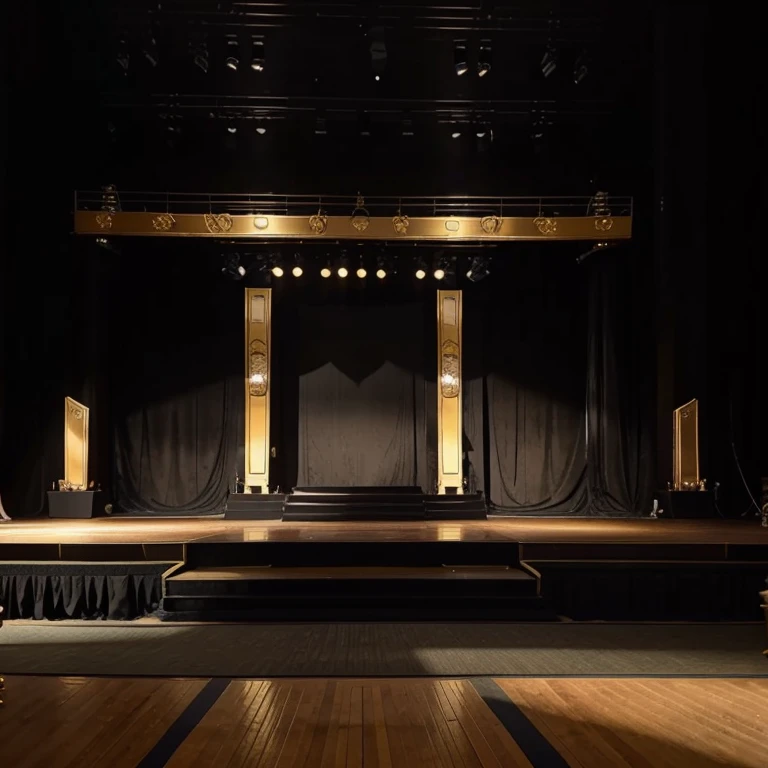 High school farewell stage with the theme Glamor Nusantara Simple with black and gold colors.