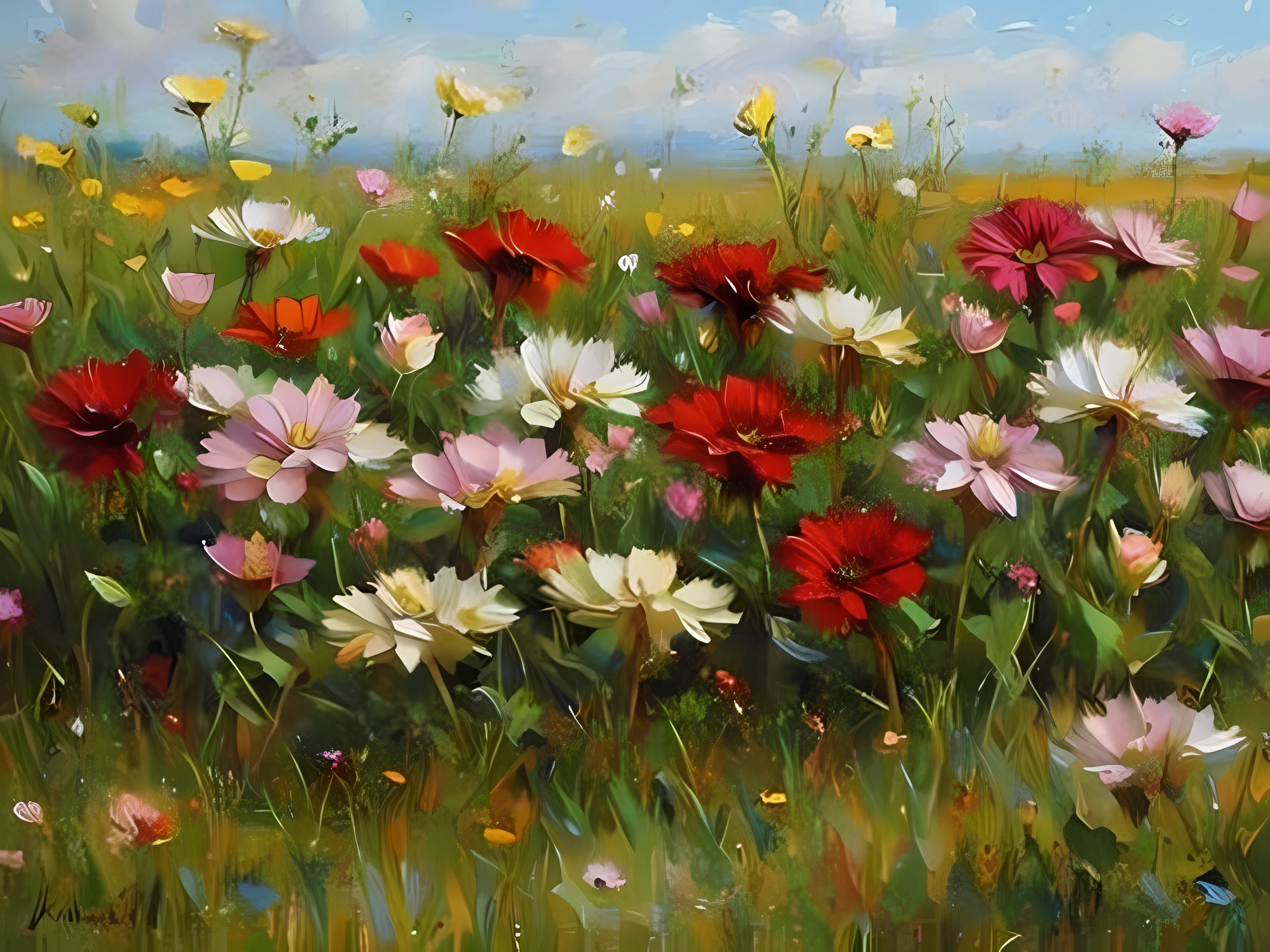 love art meadow oil paint flowers heart masterpiece high detail