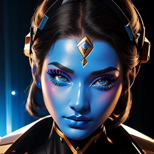 mecha-girl,blue face makeup 