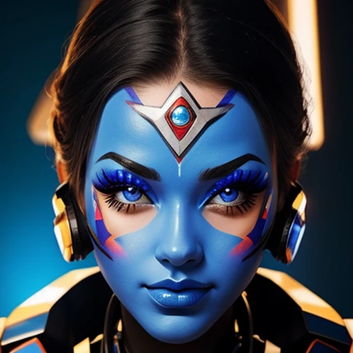 mecha-girl,blue face makeup 
