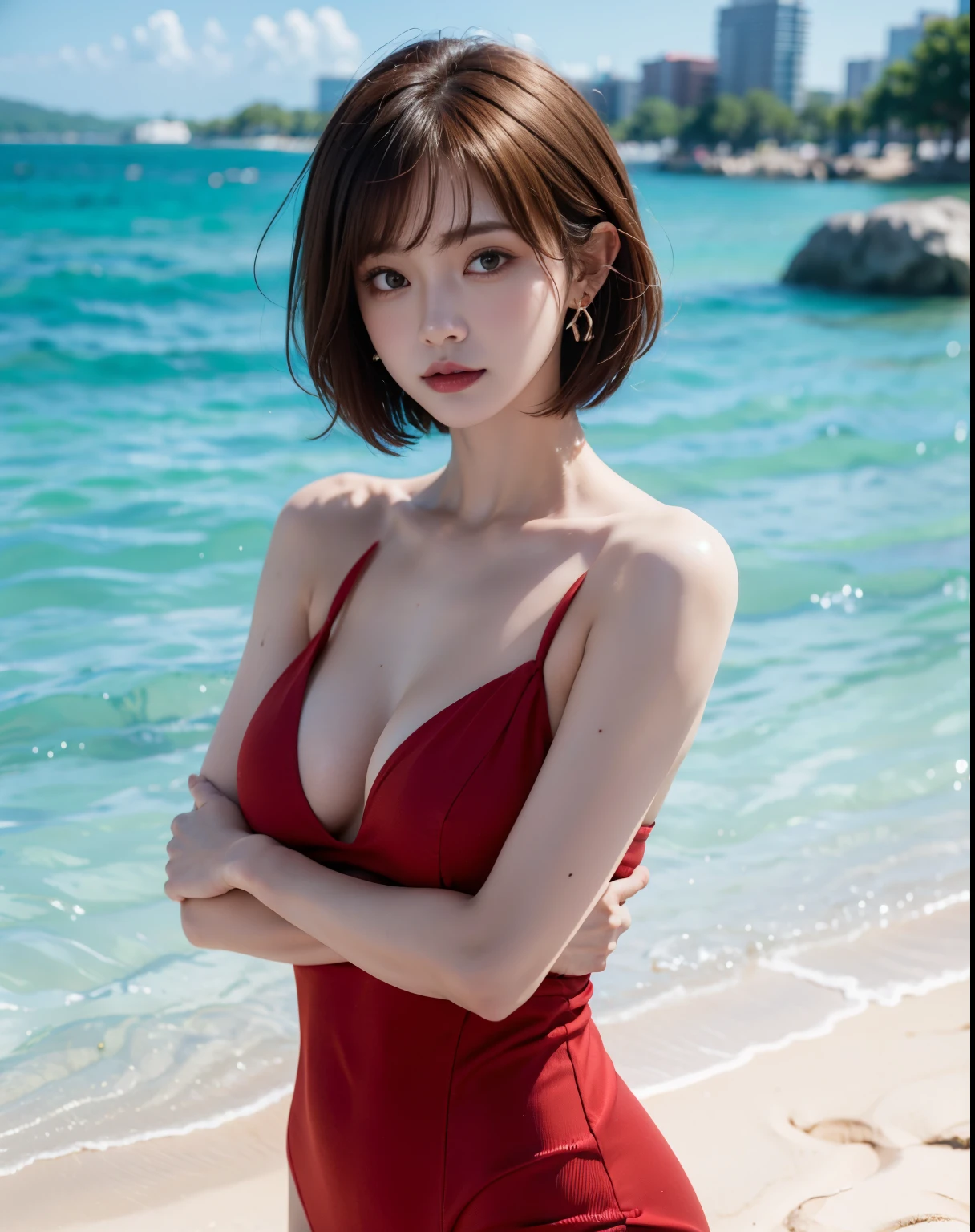 1 girl, reba, alone, earrings, jewelry, short hair, upper_body, Wacky angles、