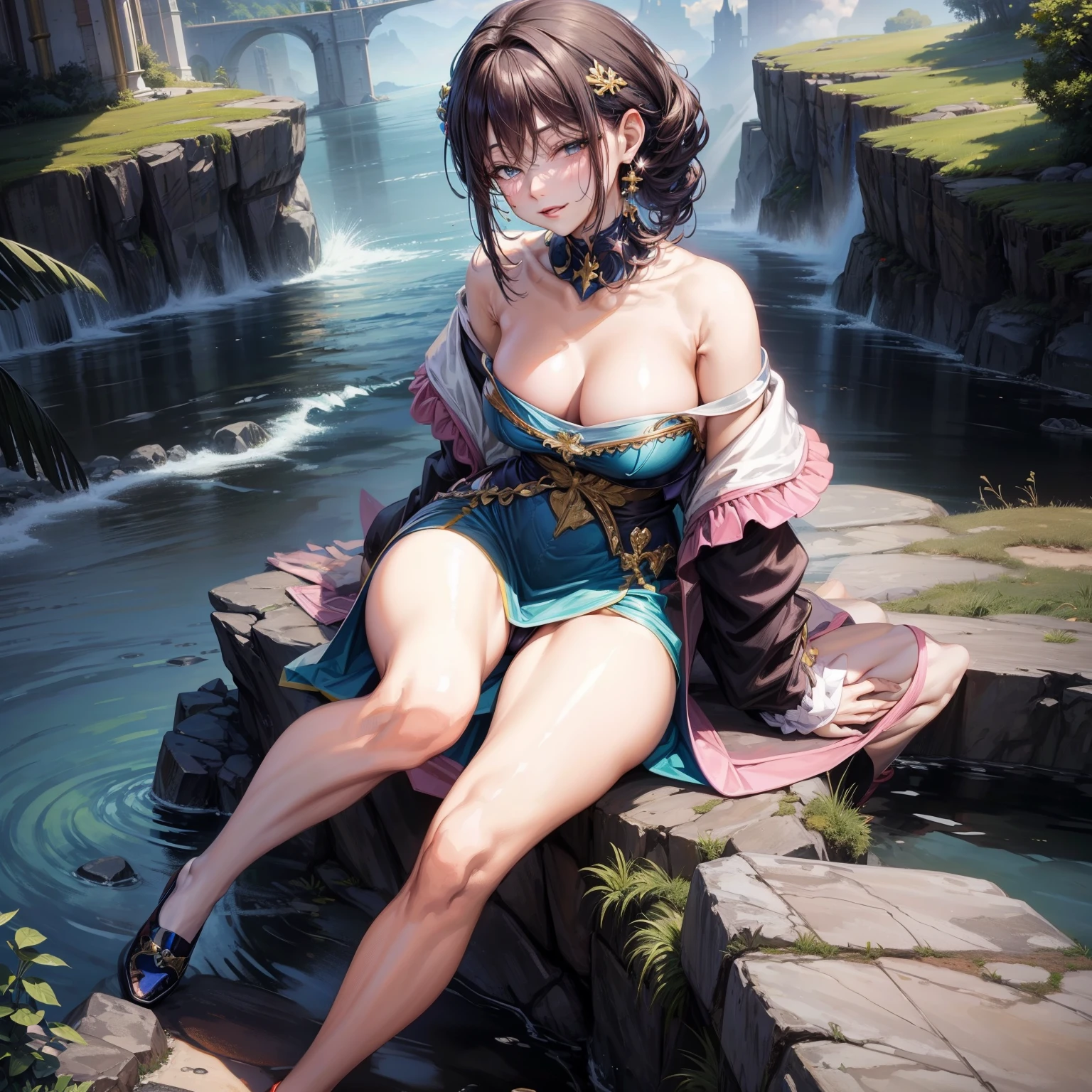 (8K ,Ultra-detailed,Super real photos,Best masterpiece,Nature,perfect work of art,perfect female body),two women,Sister and sister, sisters,rainbow hair,perfect face,(huge tits),neighbor wife,woman hairstyle,elegant wife,on the cliff,delicate and revealing ,Wearing a magical girl dress,Off-shoulder low-neck magical girl dress,super short thong,Wearing a low-cut police uniform,T-shaped small,huge big,naked leg,full body shot,elastic muscles,raised raised raised,Obscenity exposed