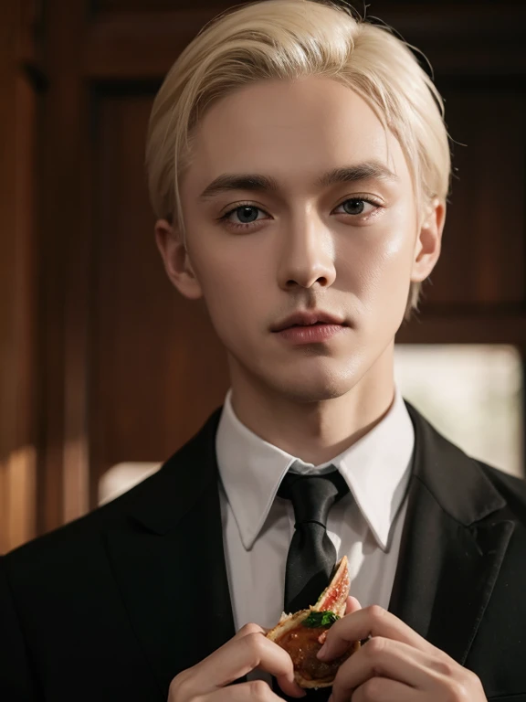 Draco Malfoy eats spicy strips,meticulous portrait,grace